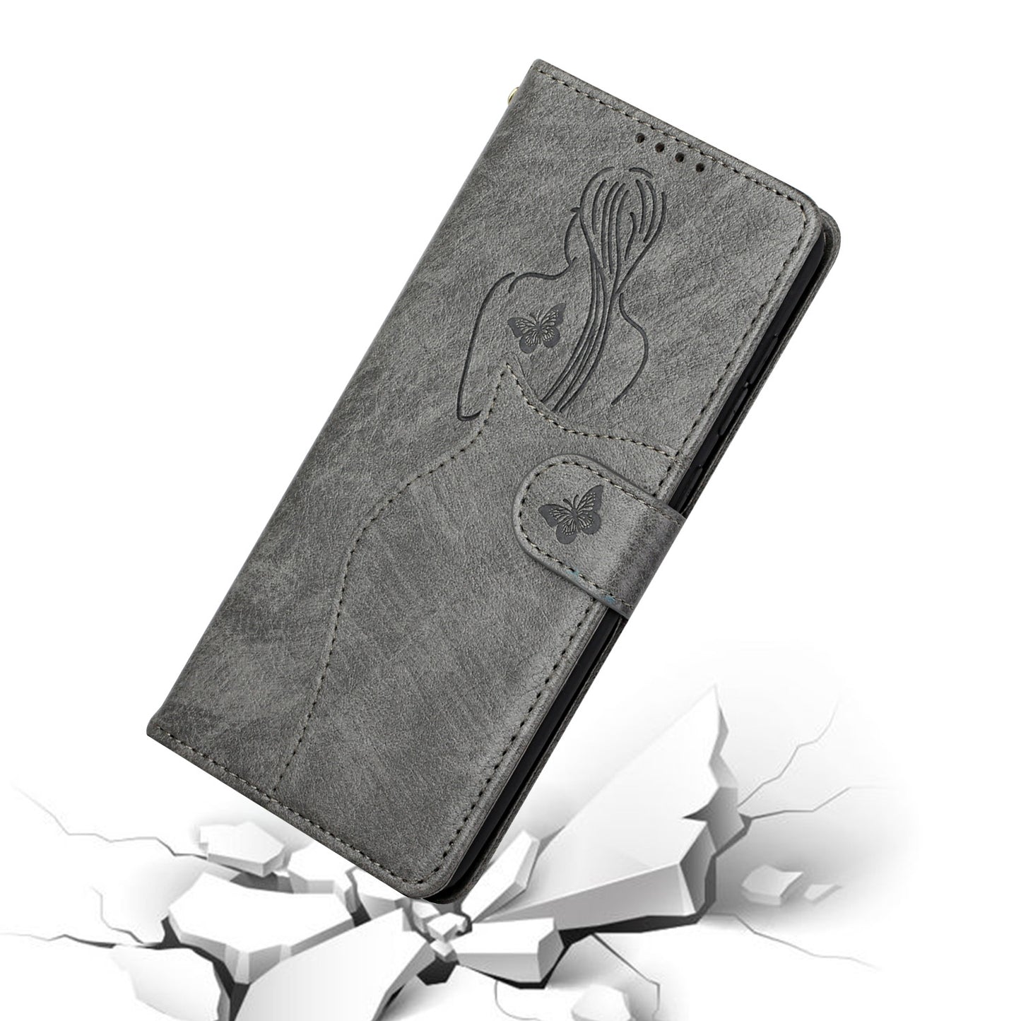 All-round Protection Imprinting Girl Pattern Leather Phone Case Wallet Stand Cover for Samsung Galaxy S20 FE 4G/5G/S20 Lite/S20 FE 2022 - Grey