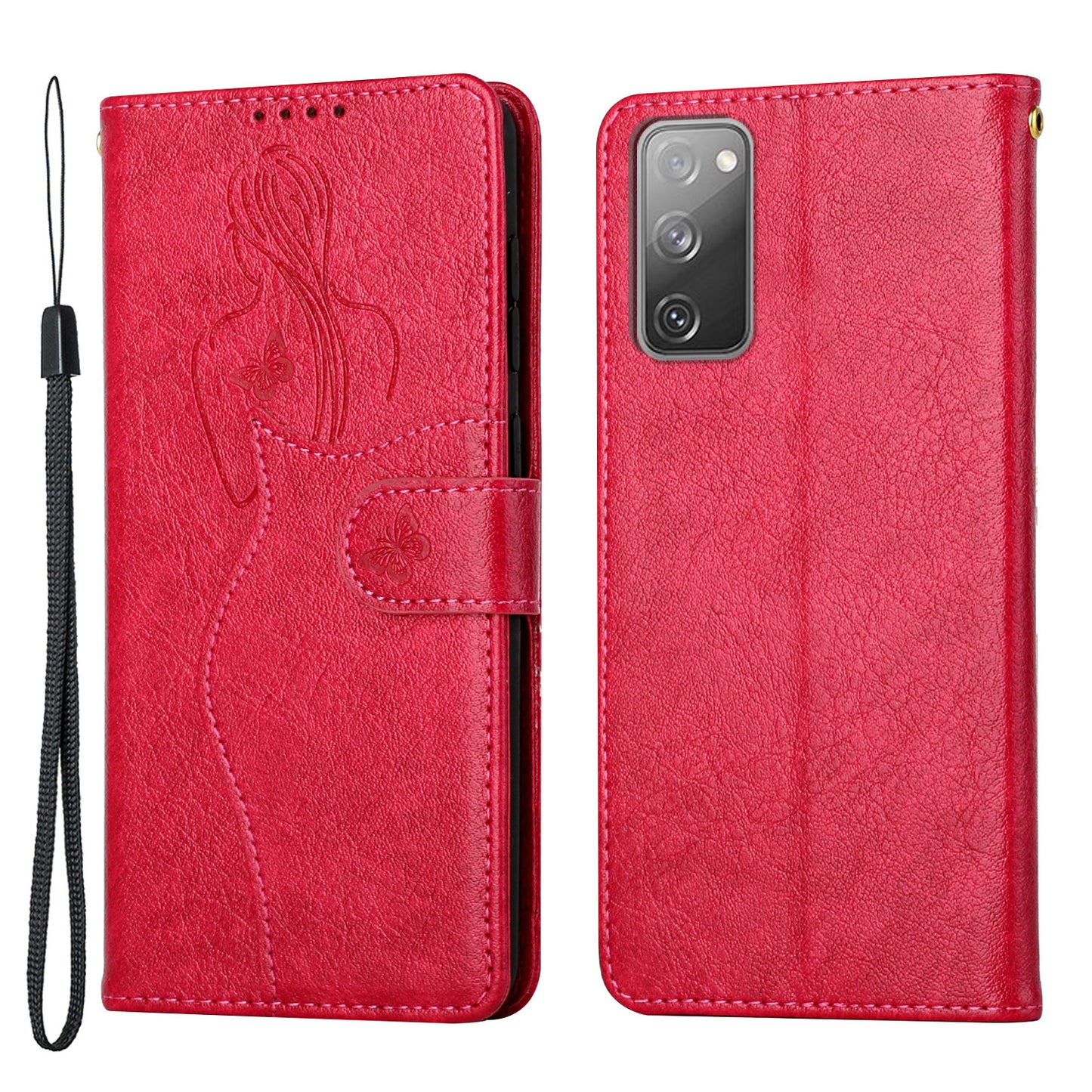 All-round Protection Imprinting Girl Pattern Leather Phone Case Wallet Stand Cover for Samsung Galaxy S20 FE 4G/5G/S20 Lite/S20 FE 2022 - Red