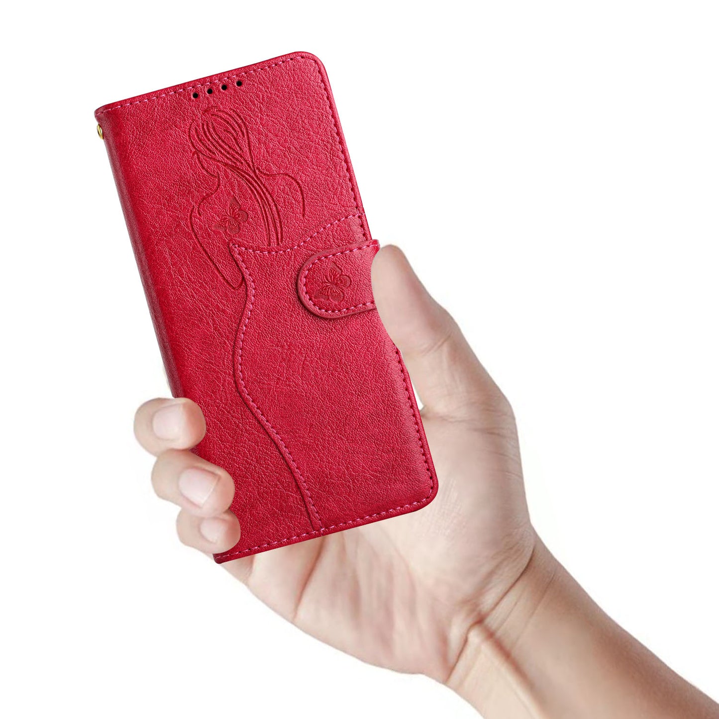 All-round Protection Imprinting Girl Pattern Leather Phone Case Wallet Stand Cover for Samsung Galaxy S20 FE 4G/5G/S20 Lite/S20 FE 2022 - Red