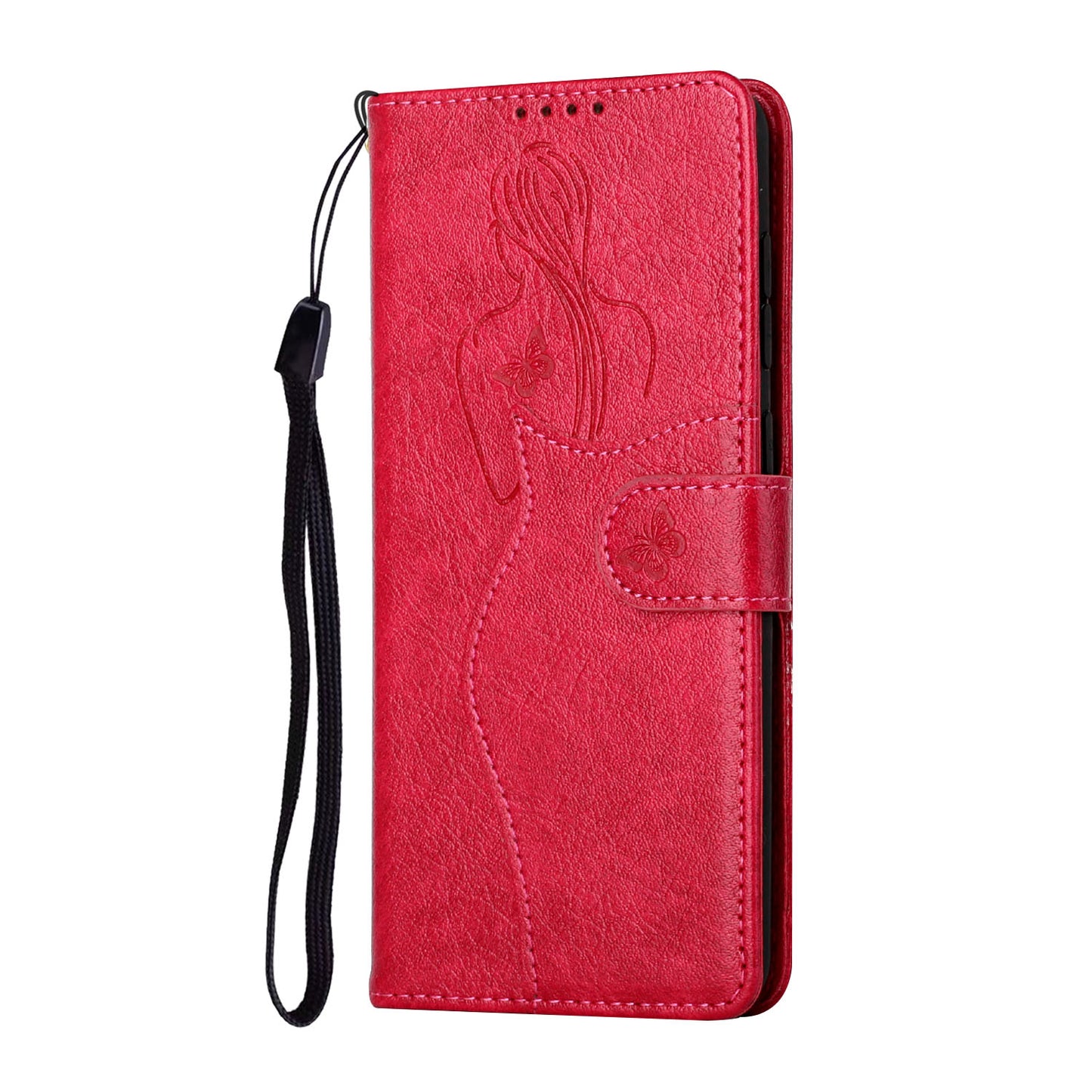 Girl Pattern Imprinted Wallet Stand Leather Case Shell with Strap for Samsung Galaxy S20 Plus 4G/5G - Red