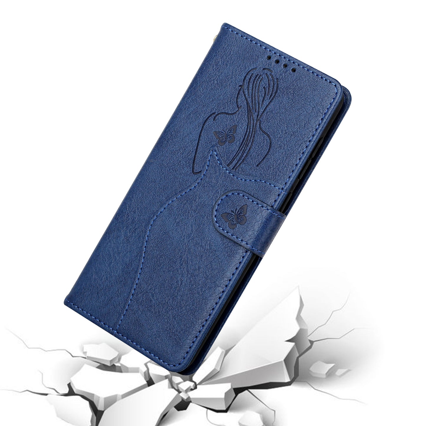 Girl Pattern Imprinted Wallet Stand Leather Case Shell with Strap for Samsung Galaxy S20 Plus 4G/5G - Blue