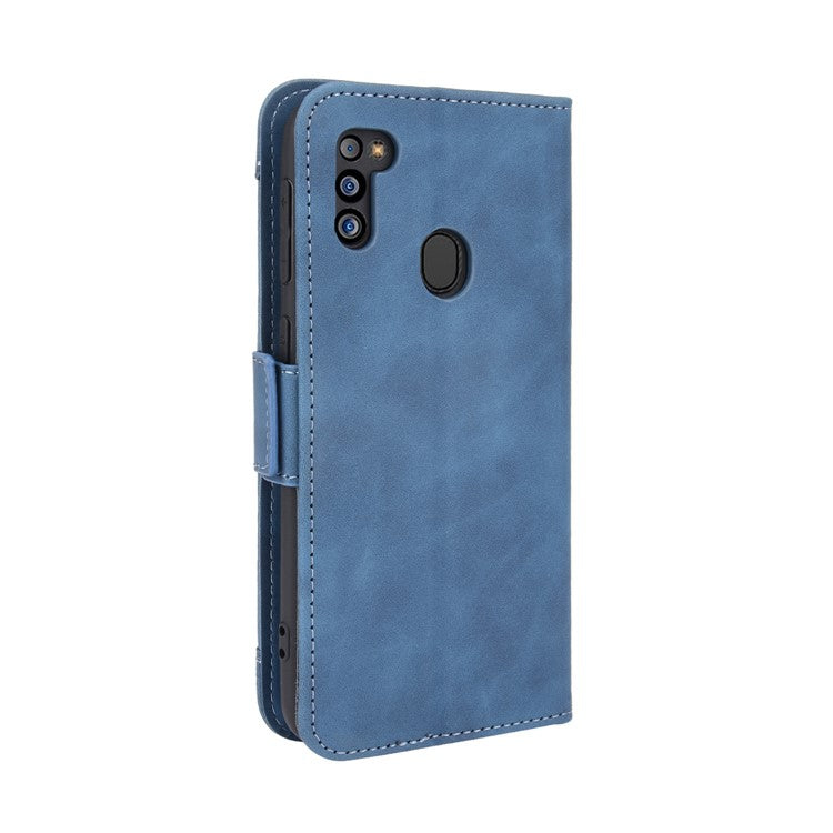 For Samsung Galaxy M21 2021 Flip Phone Case PU Leather+TPU Phone Cover Multiple Card Slot Practical Wallet Stand Protective Case - Blue
