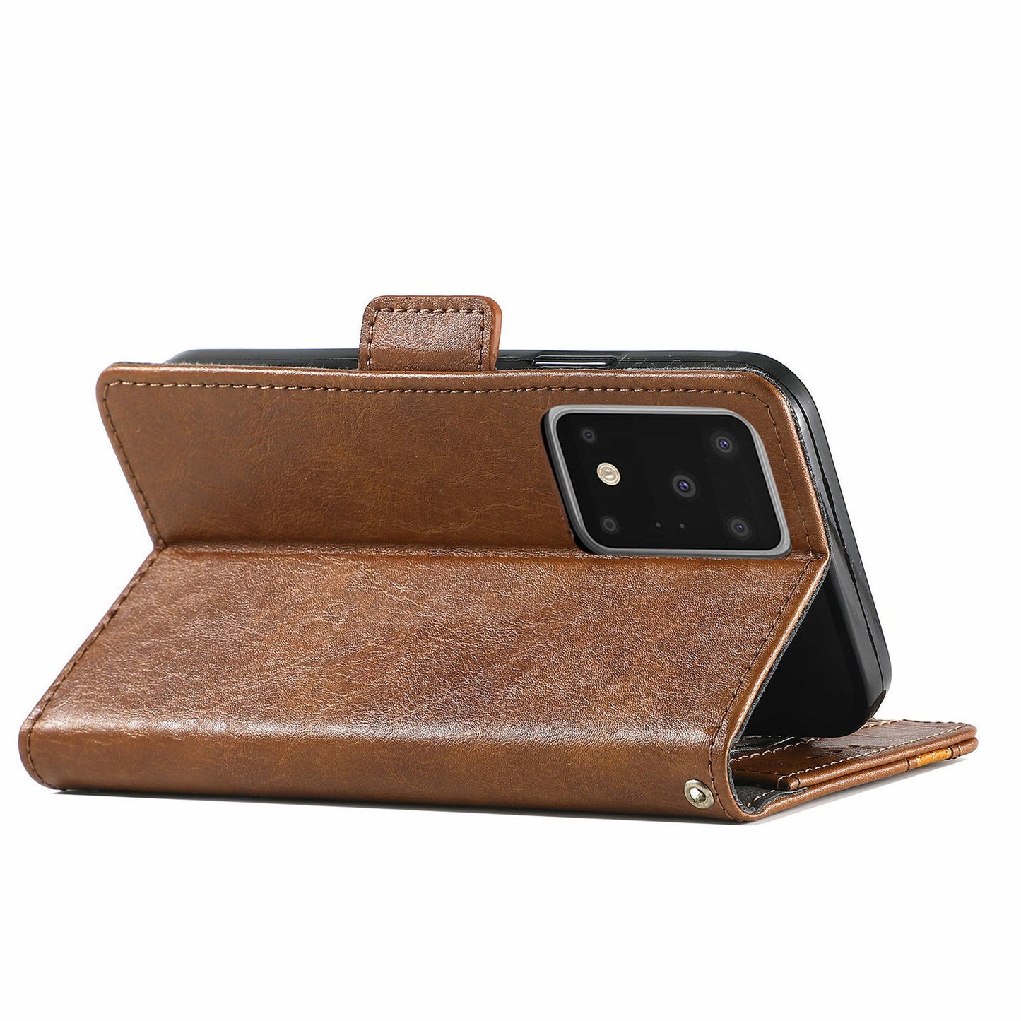 For Samsung Galaxy S20 Ultra CASENEO 002 Series Business Style Splicing Leather Case Stand Wallet Cover - Dark Brown