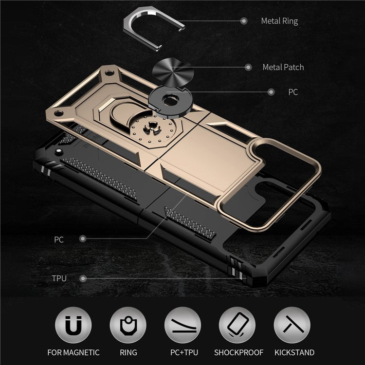 Military Grade Shockproof Phone Cover Shell with Finger Ring Kickstand for Samsung Galaxy Z Flip3 5G - Gold