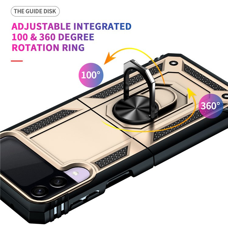 Military Grade Shockproof Phone Cover Shell with Finger Ring Kickstand for Samsung Galaxy Z Flip3 5G - Gold
