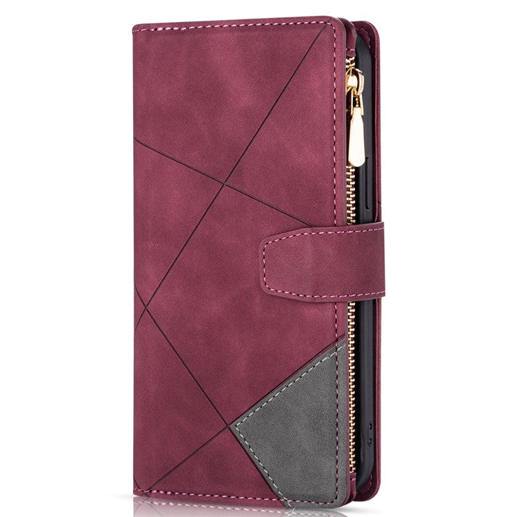 Anti-Drop Stylish Lines Splicing Wallet Design Leather Phone Cover Case with Stand for Samsung Galaxy A21s - Red