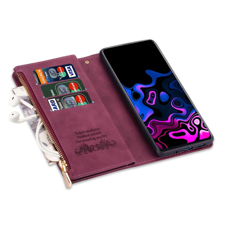 Anti-Drop Stylish Lines Splicing Wallet Design Leather Phone Cover Case with Stand for Samsung Galaxy A21s - Red