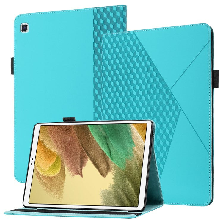 Card Slots Design Full Protective Skin-Touch PU Leather Tablet Protective Cover Case with Rhombus Imprinting and Anti-Slip Strap for Samsung Galaxy Tab A7 Lite 8.7-inch T220/T225 - Lake Blue