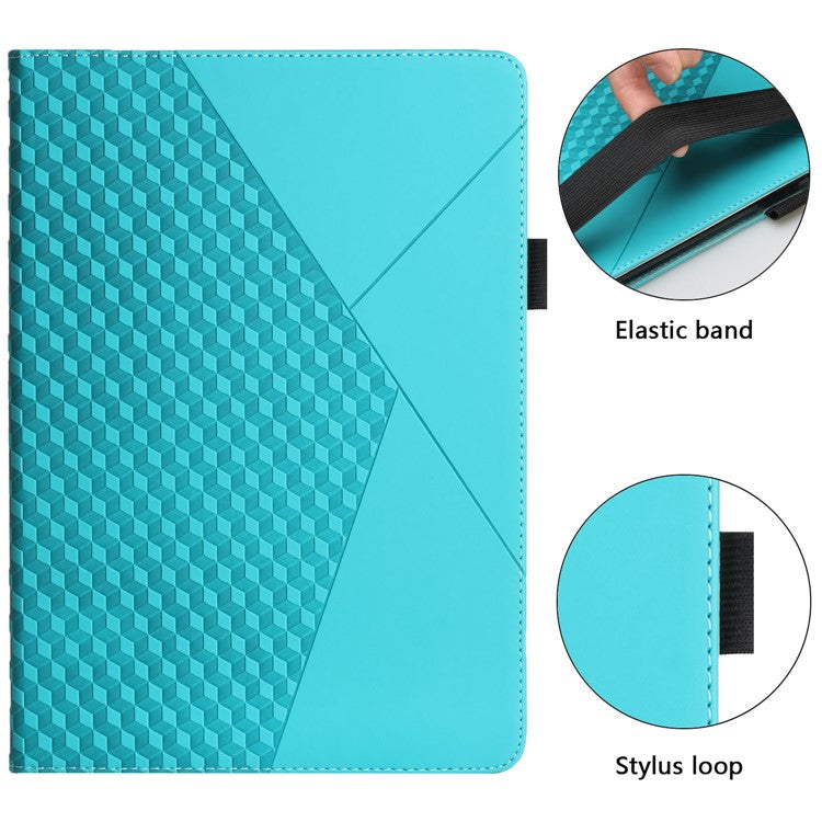 Card Slots Design Full Protective Skin-Touch PU Leather Tablet Protective Cover Case with Rhombus Imprinting and Anti-Slip Strap for Samsung Galaxy Tab A7 Lite 8.7-inch T220/T225 - Lake Blue