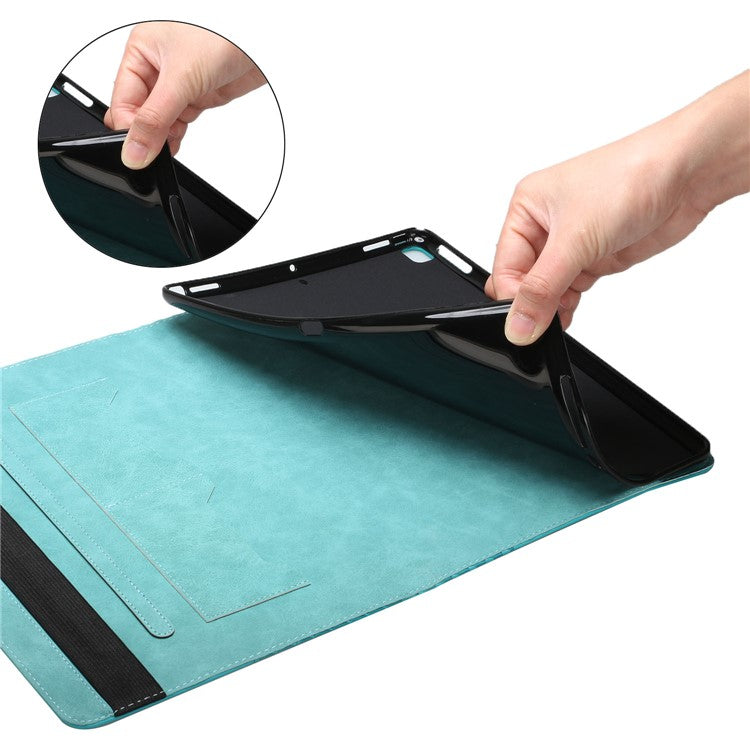 Card Slots Design Full Protective Skin-Touch PU Leather Tablet Protective Cover Case with Rhombus Imprinting and Anti-Slip Strap for Samsung Galaxy Tab A7 Lite 8.7-inch T220/T225 - Lake Blue