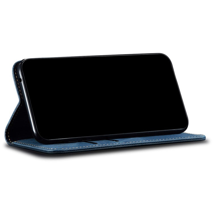 Scratch Resistant Flip Phone Cover Jeans Cloth Texture Leather Wallet Stand Case for Samsung Galaxy M52 5G - Blue