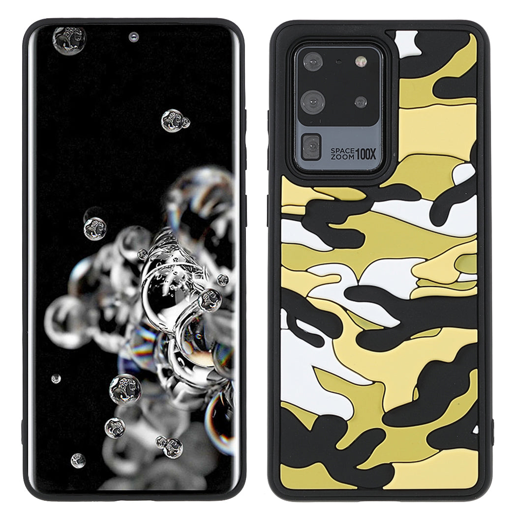 For Samsung Galaxy S20 Ultra Soft Phone Shell Stylish Rugged Camouflage Pattern Anti-fall TPU Phone Cover Case - Yellow