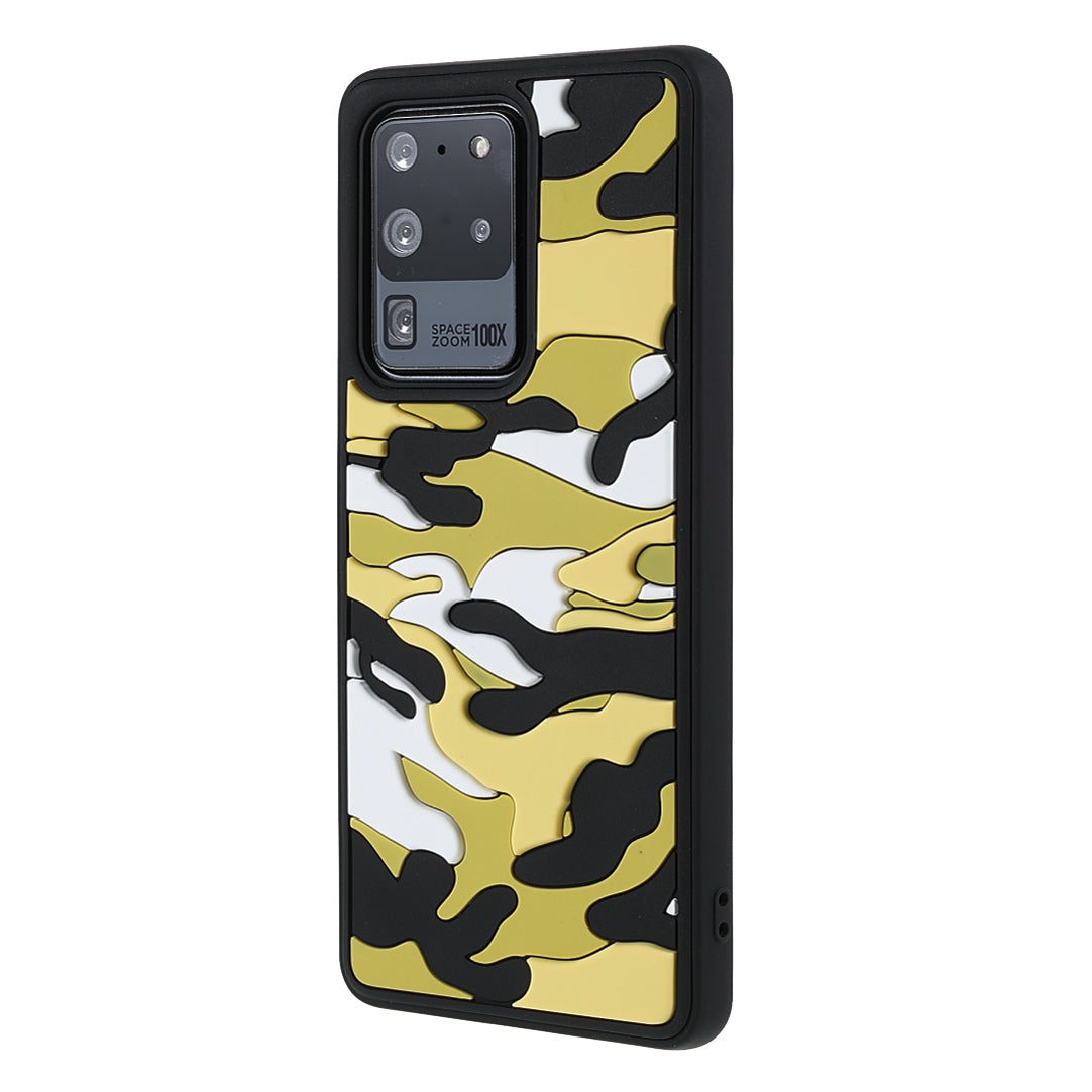 For Samsung Galaxy S20 Ultra Soft Phone Shell Stylish Rugged Camouflage Pattern Anti-fall TPU Phone Cover Case - Yellow
