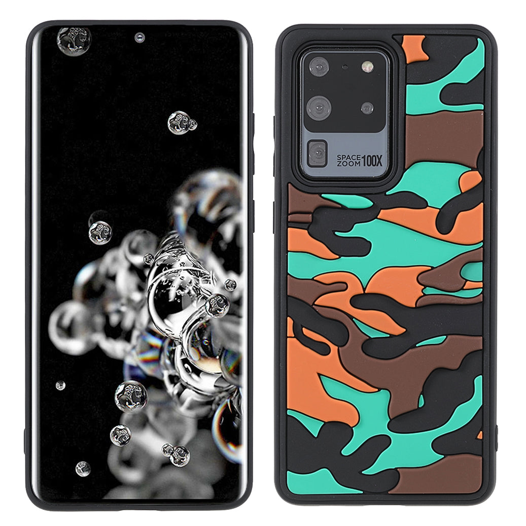 For Samsung Galaxy S20 Ultra Soft Phone Shell Stylish Rugged Camouflage Pattern Anti-fall TPU Phone Cover Case - Orange