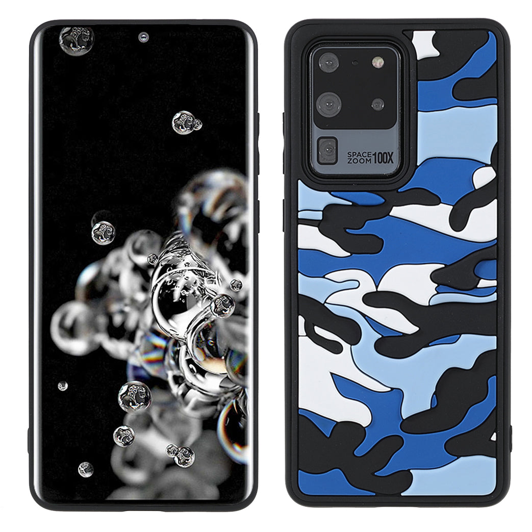 For Samsung Galaxy S20 Ultra Soft Phone Shell Stylish Rugged Camouflage Pattern Anti-fall TPU Phone Cover Case - Blue
