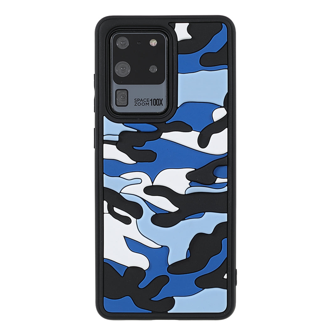 For Samsung Galaxy S20 Ultra Soft Phone Shell Stylish Rugged Camouflage Pattern Anti-fall TPU Phone Cover Case - Blue