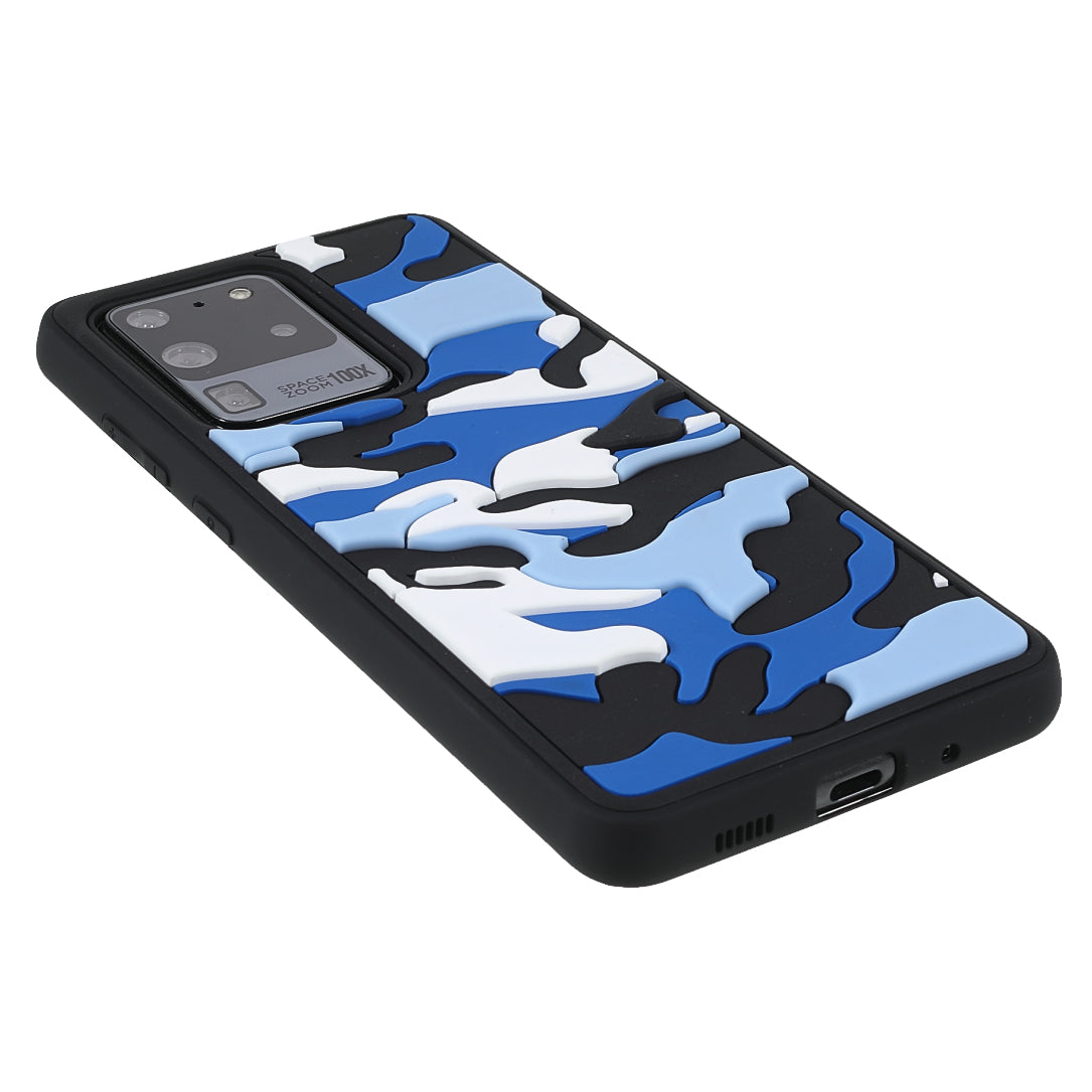 For Samsung Galaxy S20 Ultra Soft Phone Shell Stylish Rugged Camouflage Pattern Anti-fall TPU Phone Cover Case - Blue
