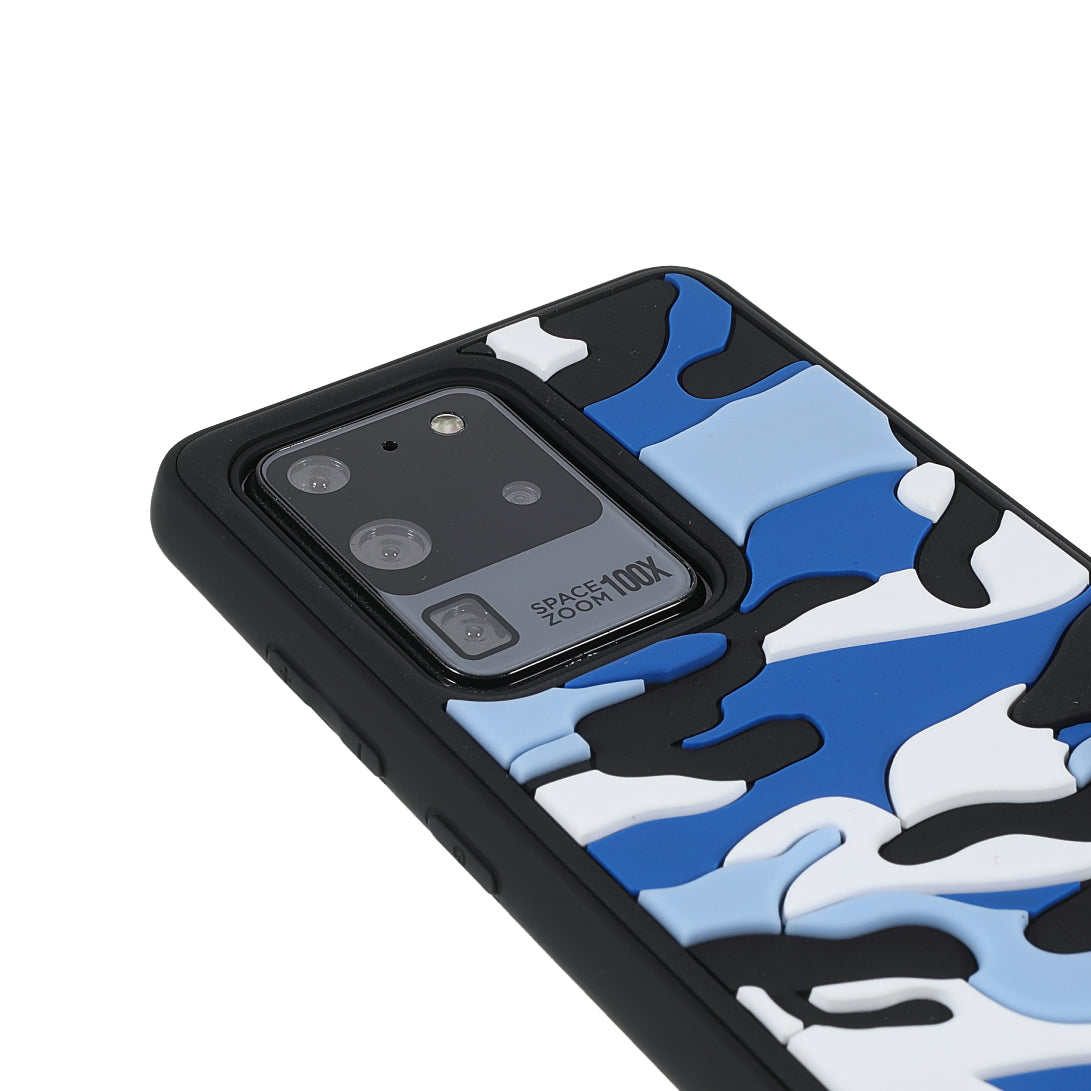 For Samsung Galaxy S20 Ultra Soft Phone Shell Stylish Rugged Camouflage Pattern Anti-fall TPU Phone Cover Case - Blue