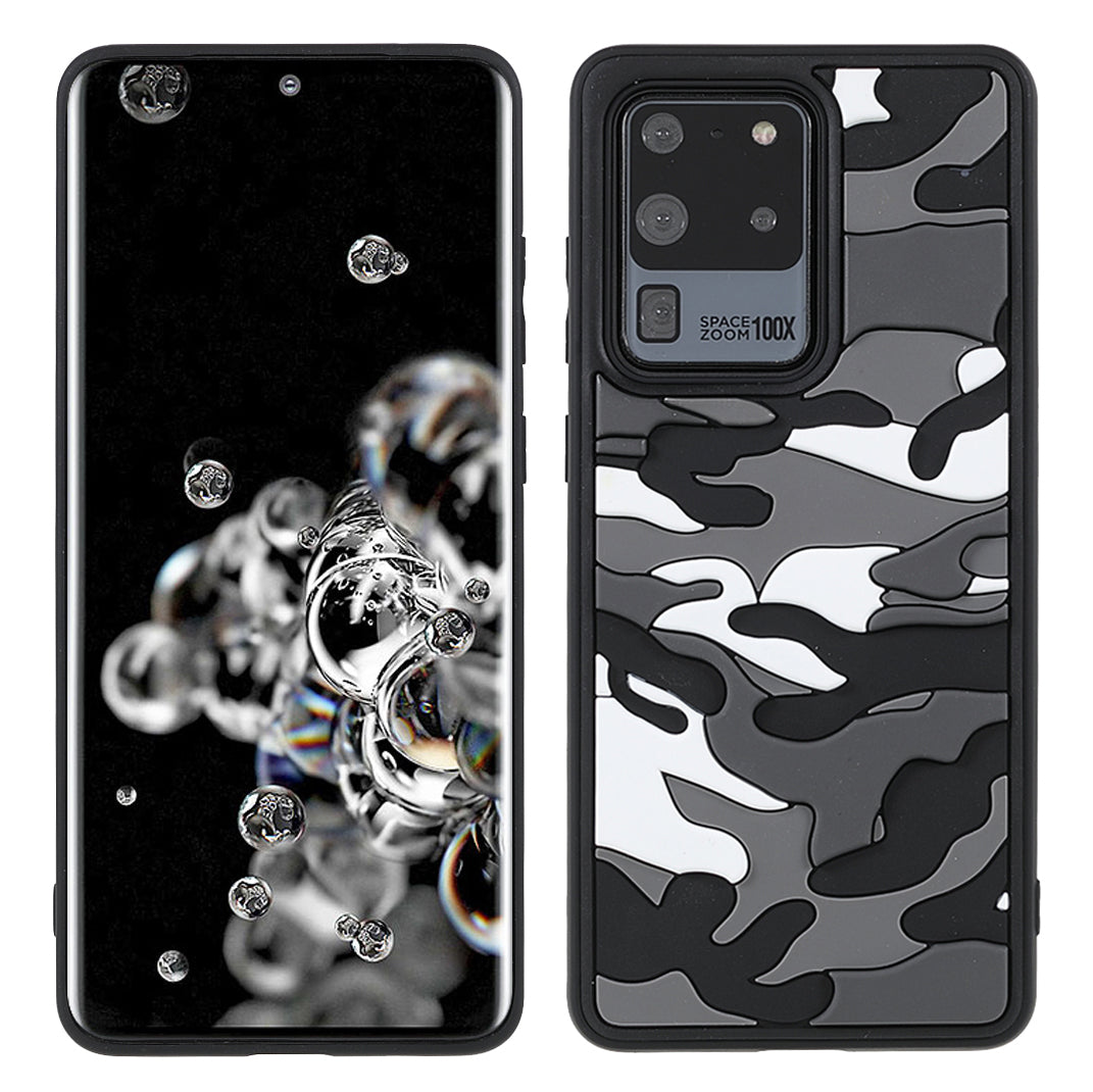 For Samsung Galaxy S20 Ultra Soft Phone Shell Stylish Rugged Camouflage Pattern Anti-fall TPU Phone Cover Case - Grey