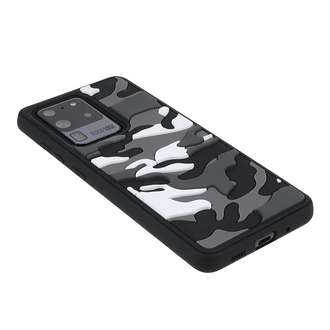 For Samsung Galaxy S20 Ultra Soft Phone Shell Stylish Rugged Camouflage Pattern Anti-fall TPU Phone Cover Case - Grey