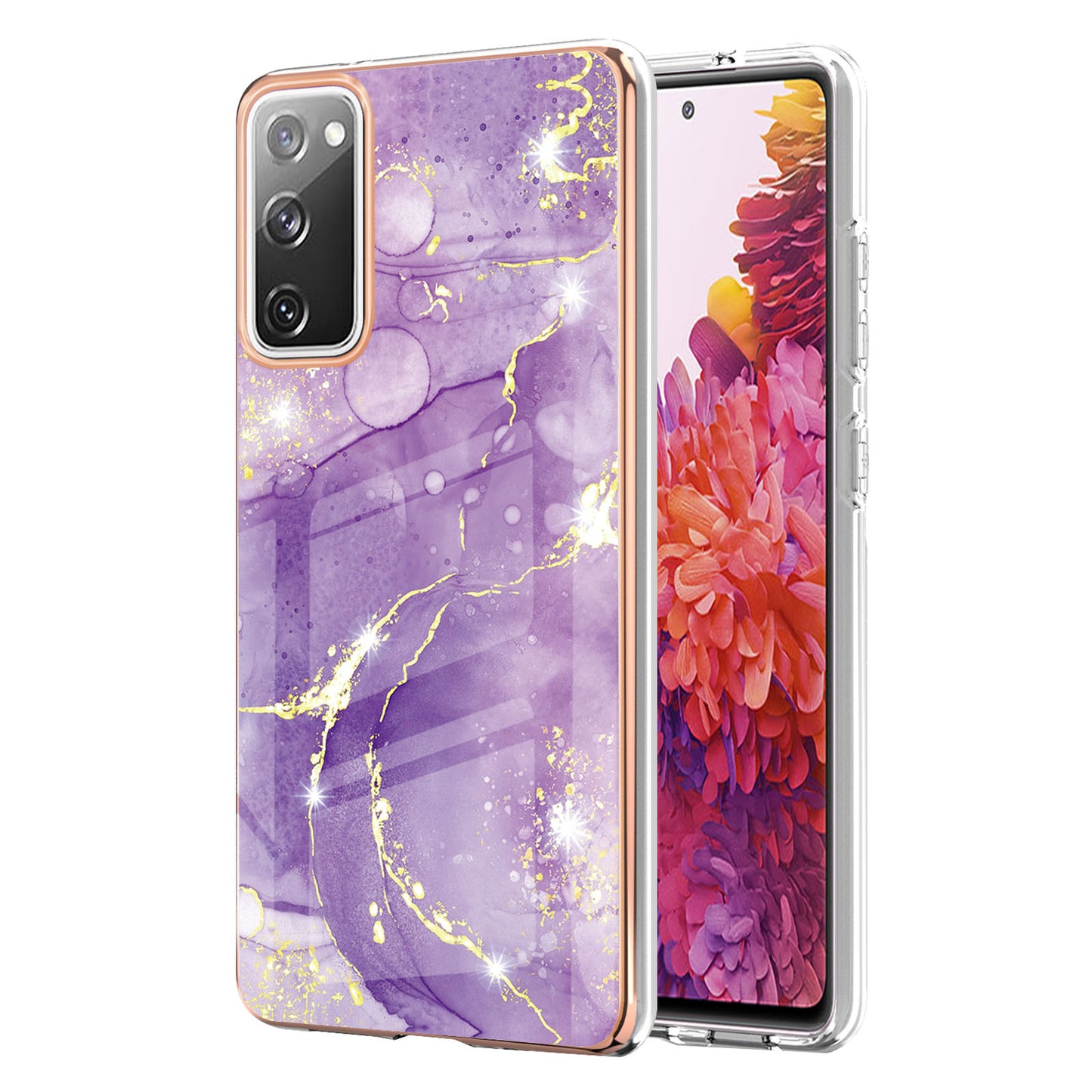 Marble Pattern Electroplated Edge Soft TPU Shockproof Anti-Scratch Protective IMD Case for Samsung Galaxy S20 FE 4G / 5G/S20 Lite/S20 FE 2022 - Purple 002