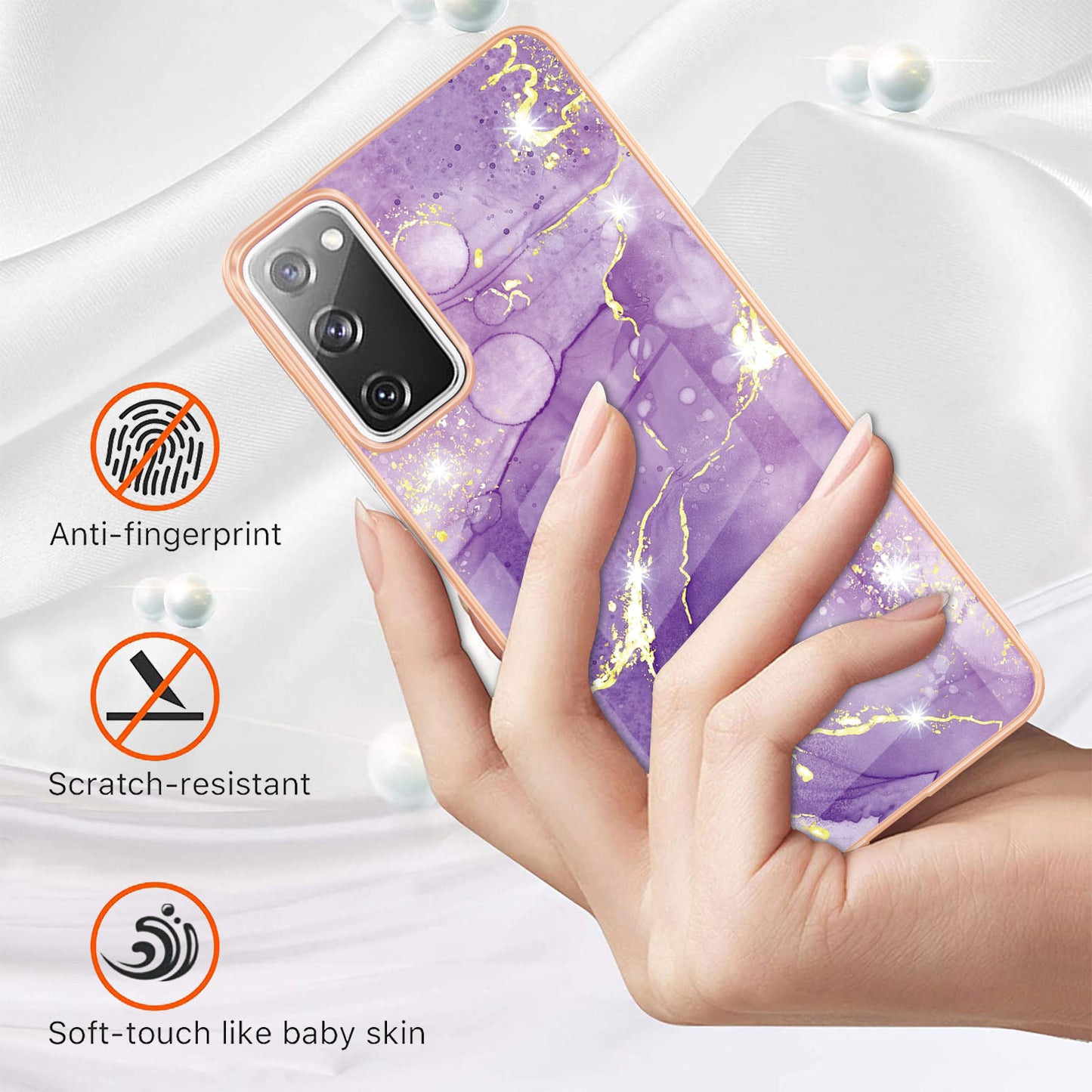 Marble Pattern Electroplated Edge Soft TPU Shockproof Anti-Scratch Protective IMD Case for Samsung Galaxy S20 FE 4G / 5G/S20 Lite/S20 FE 2022 - Purple 002