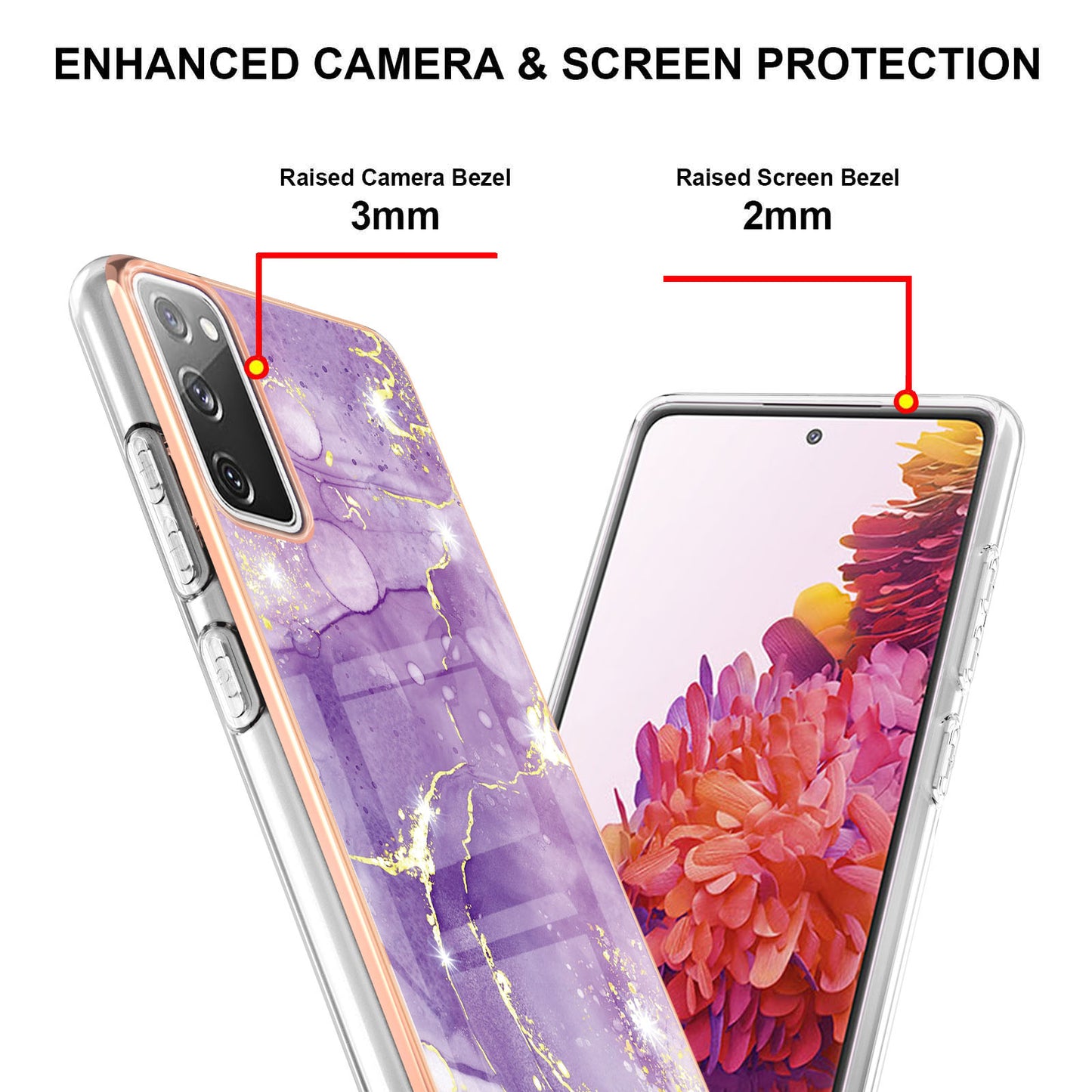 Marble Pattern Electroplated Edge Soft TPU Shockproof Anti-Scratch Protective IMD Case for Samsung Galaxy S20 FE 4G / 5G/S20 Lite/S20 FE 2022 - Purple 002
