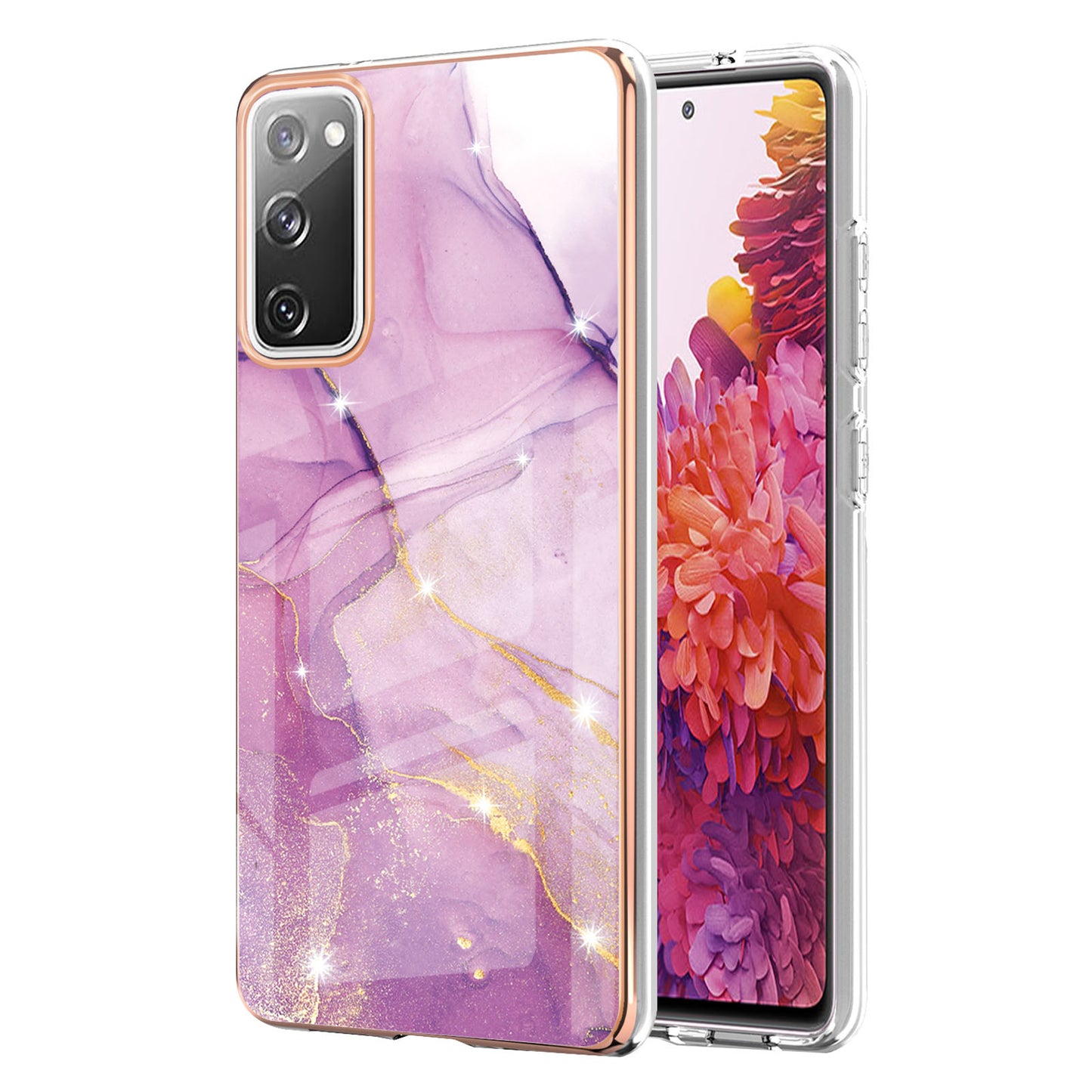 Marble Pattern Electroplated Edge Soft TPU Shockproof Anti-Scratch Protective IMD Case for Samsung Galaxy S20 FE 4G / 5G/S20 Lite/S20 FE 2022 - Purple 001