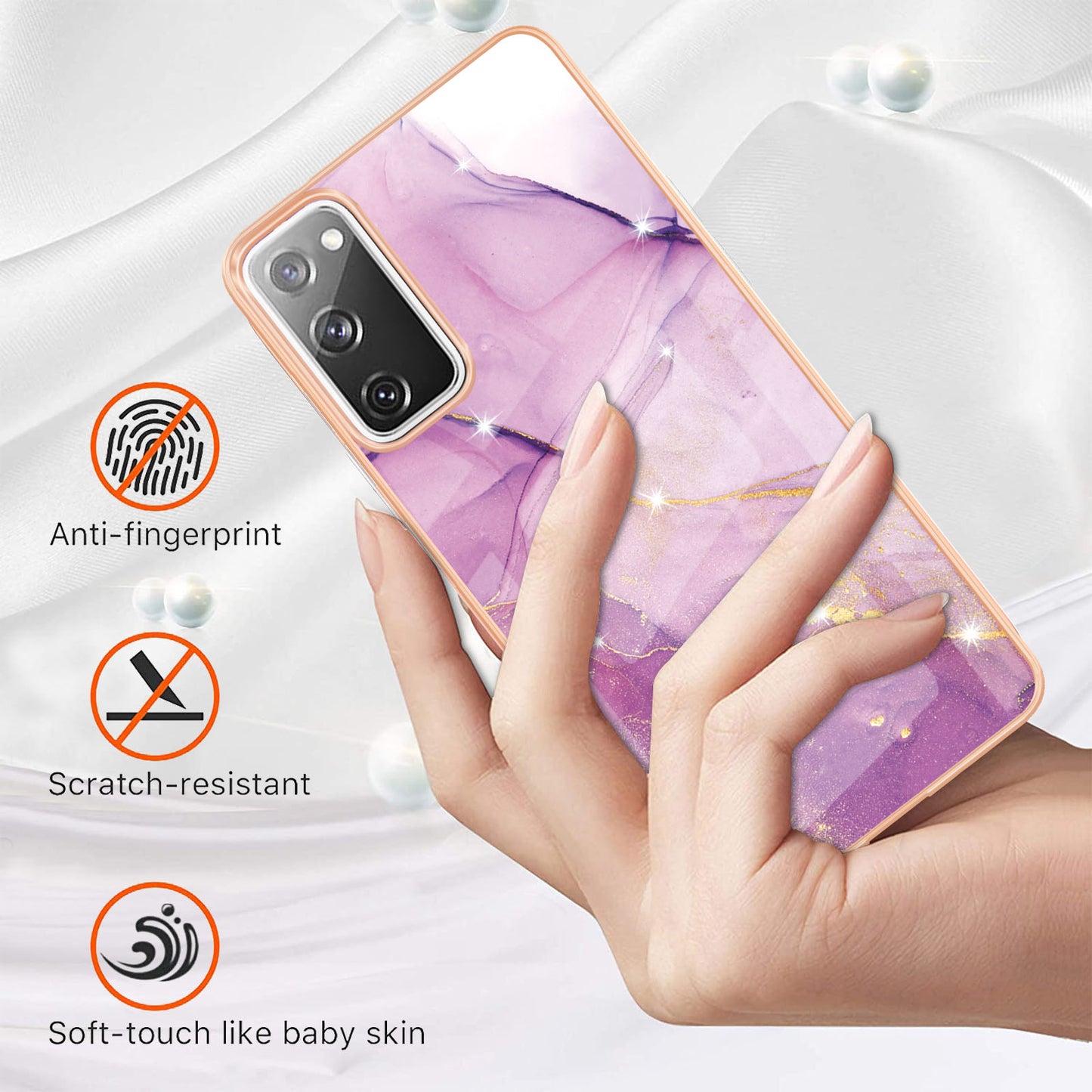 Marble Pattern Electroplated Edge Soft TPU Shockproof Anti-Scratch Protective IMD Case for Samsung Galaxy S20 FE 4G / 5G/S20 Lite/S20 FE 2022 - Purple 001
