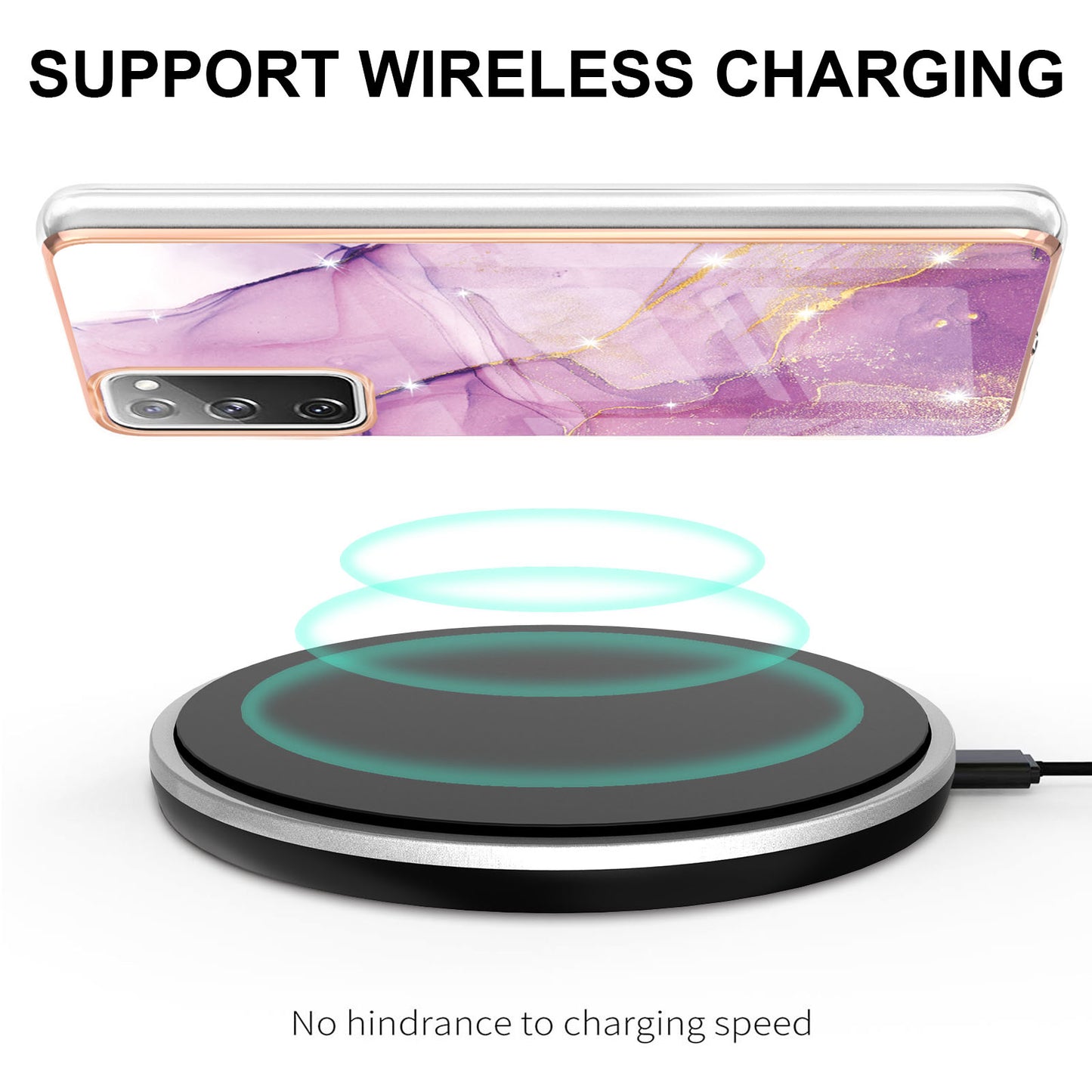 Marble Pattern Electroplated Edge Soft TPU Shockproof Anti-Scratch Protective IMD Case for Samsung Galaxy S20 FE 4G / 5G/S20 Lite/S20 FE 2022 - Purple 001