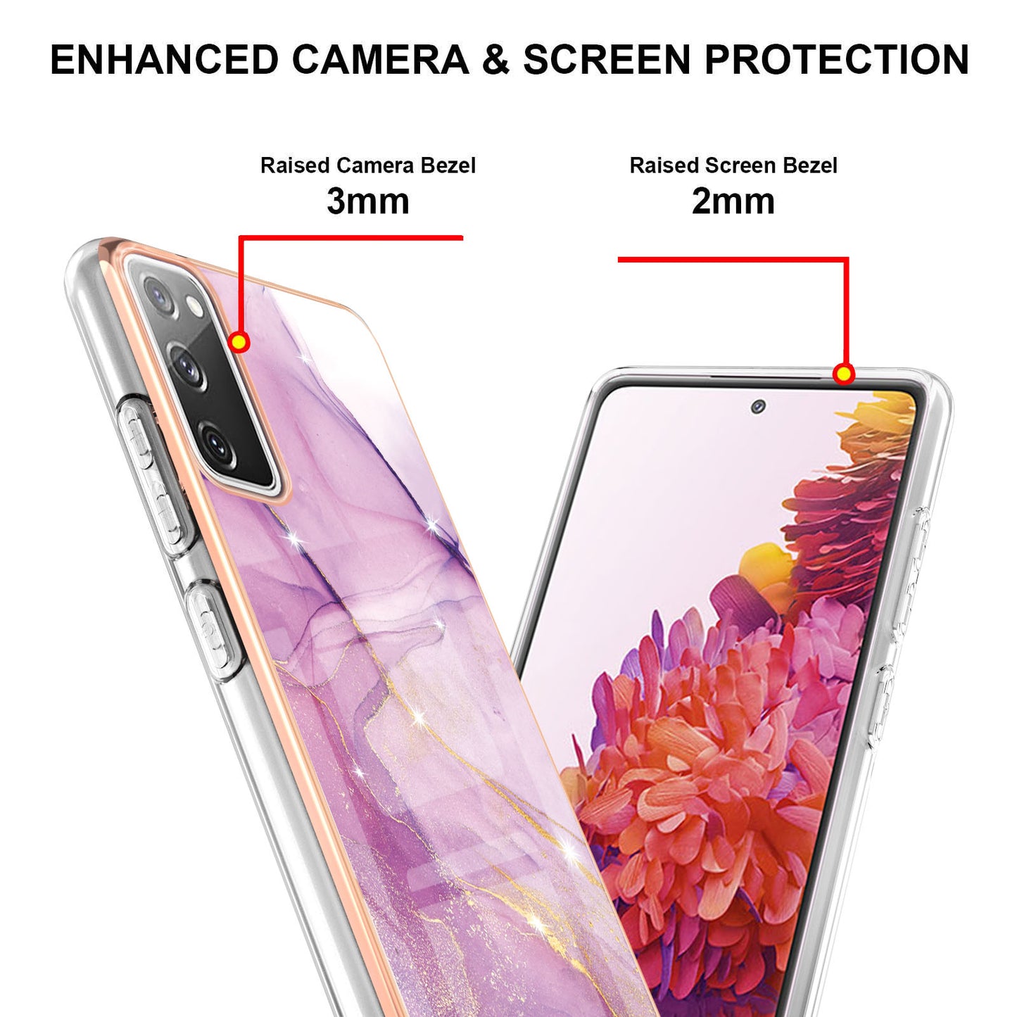 Marble Pattern Electroplated Edge Soft TPU Shockproof Anti-Scratch Protective IMD Case for Samsung Galaxy S20 FE 4G / 5G/S20 Lite/S20 FE 2022 - Purple 001