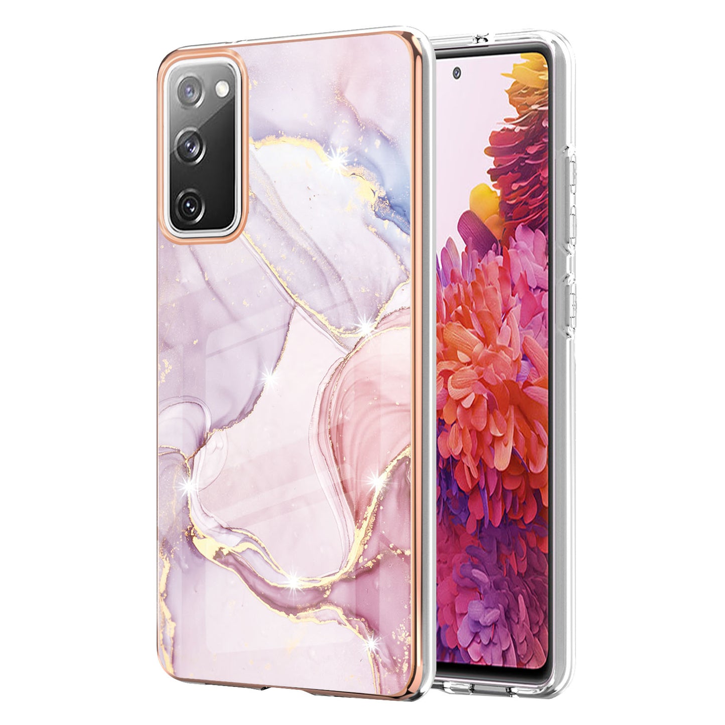 Marble Pattern Electroplated Edge Soft TPU Shockproof Anti-Scratch Protective IMD Case for Samsung Galaxy S20 FE 4G / 5G/S20 Lite/S20 FE 2022 - Rose Gold 005