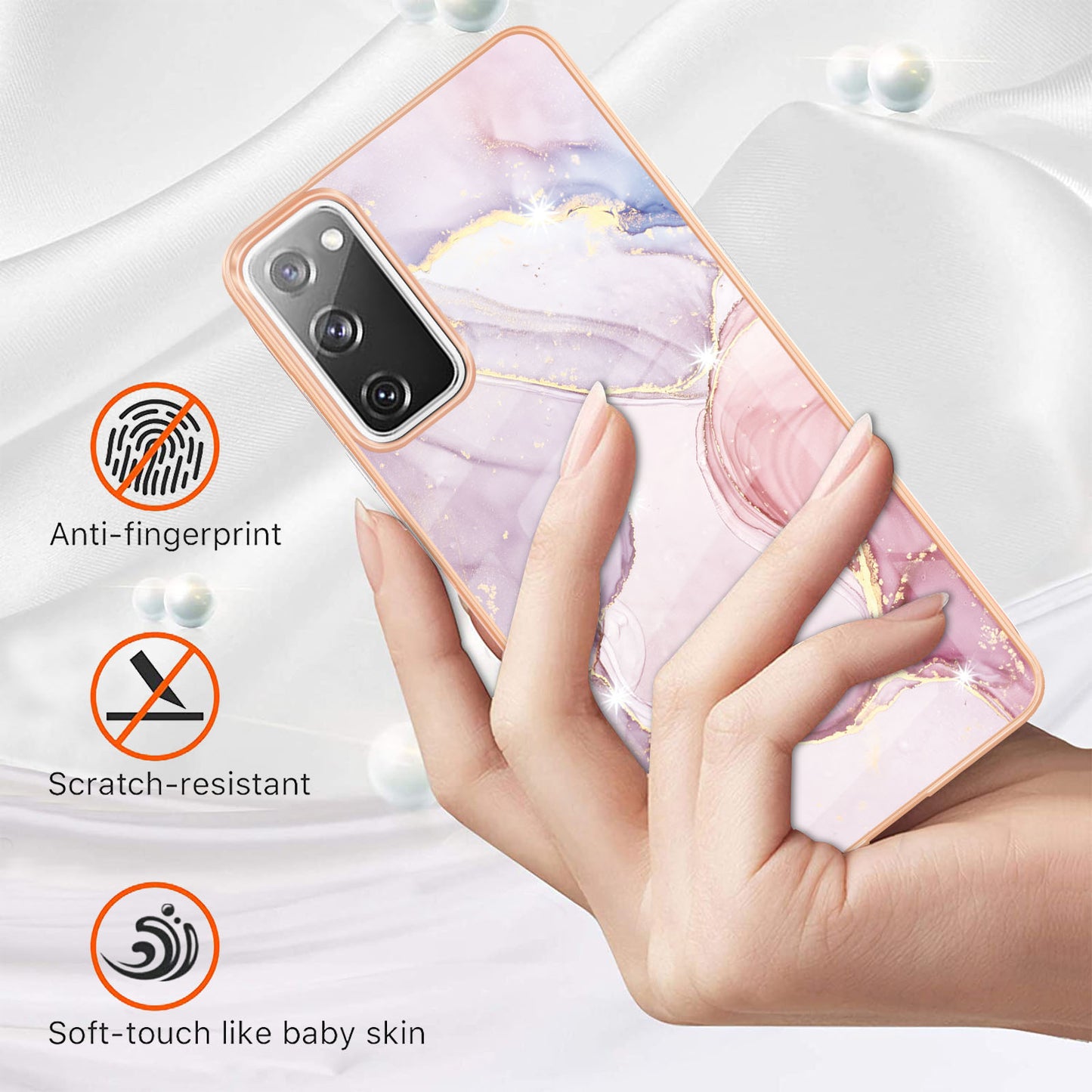 Marble Pattern Electroplated Edge Soft TPU Shockproof Anti-Scratch Protective IMD Case for Samsung Galaxy S20 FE 4G / 5G/S20 Lite/S20 FE 2022 - Rose Gold 005