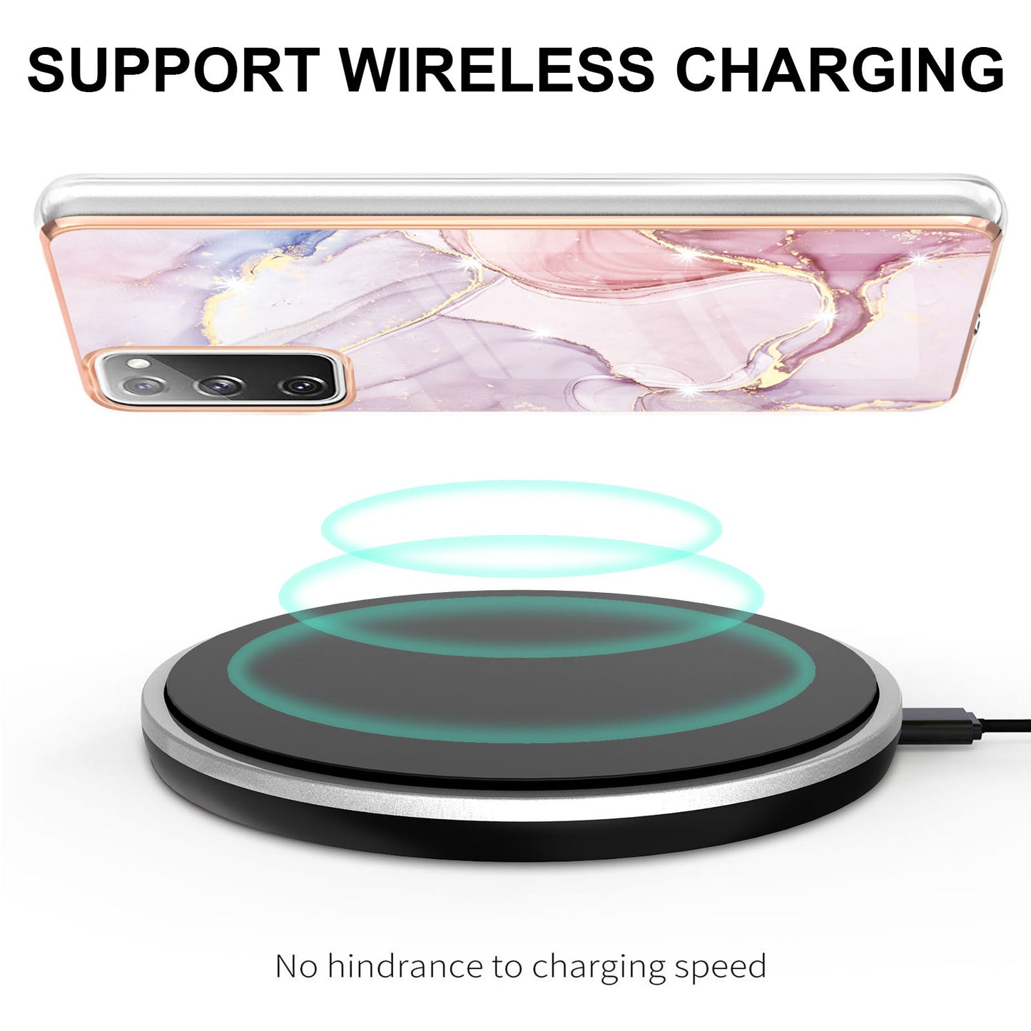 Marble Pattern Electroplated Edge Soft TPU Shockproof Anti-Scratch Protective IMD Case for Samsung Galaxy S20 FE 4G / 5G/S20 Lite/S20 FE 2022 - Rose Gold 005