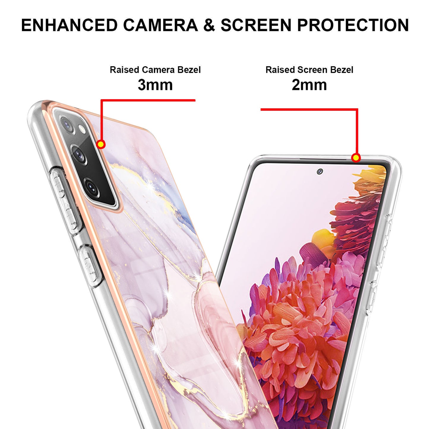 Marble Pattern Electroplated Edge Soft TPU Shockproof Anti-Scratch Protective IMD Case for Samsung Galaxy S20 FE 4G / 5G/S20 Lite/S20 FE 2022 - Rose Gold 005