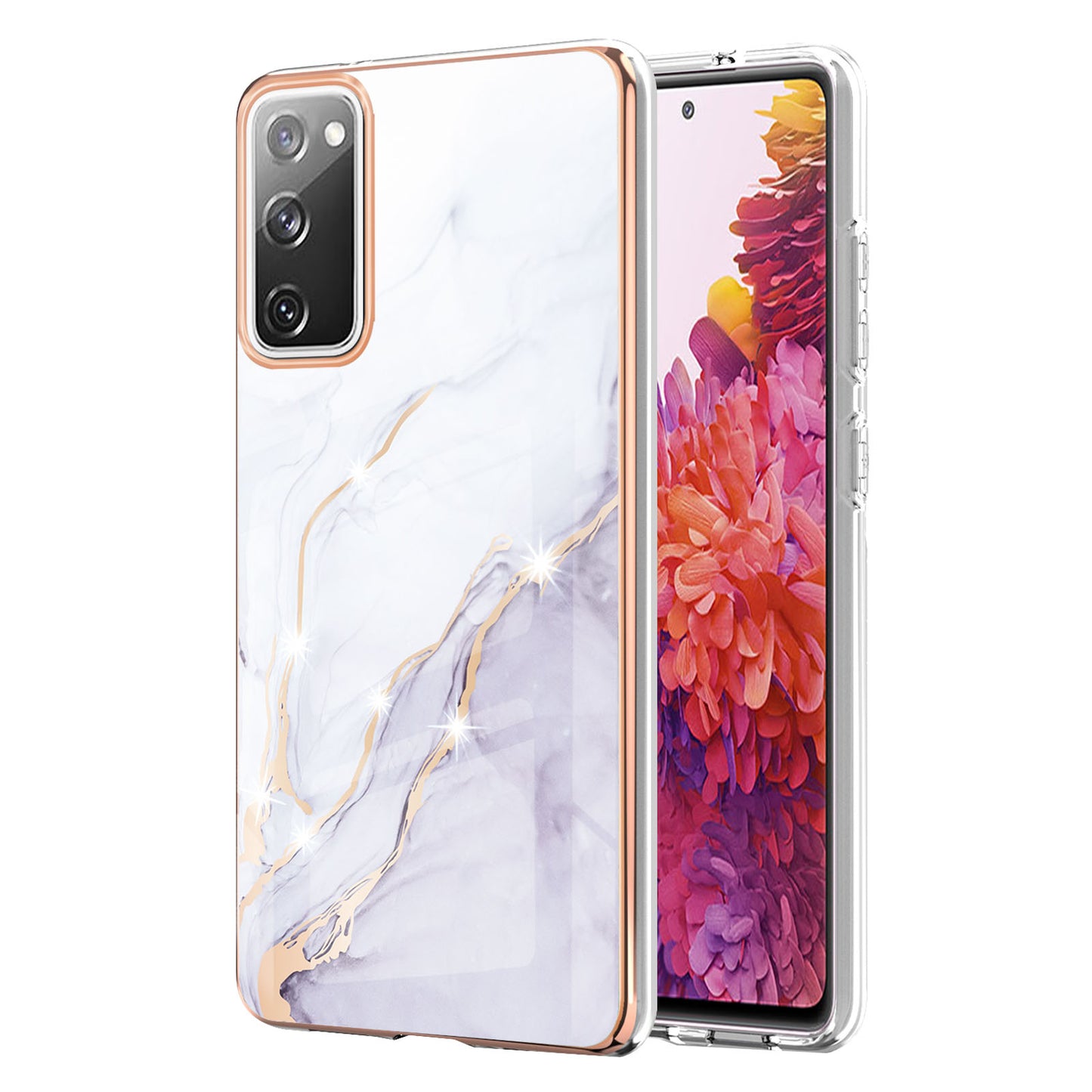Marble Pattern Electroplated Edge Soft TPU Shockproof Anti-Scratch Protective IMD Case for Samsung Galaxy S20 FE 4G / 5G/S20 Lite/S20 FE 2022 - White 006
