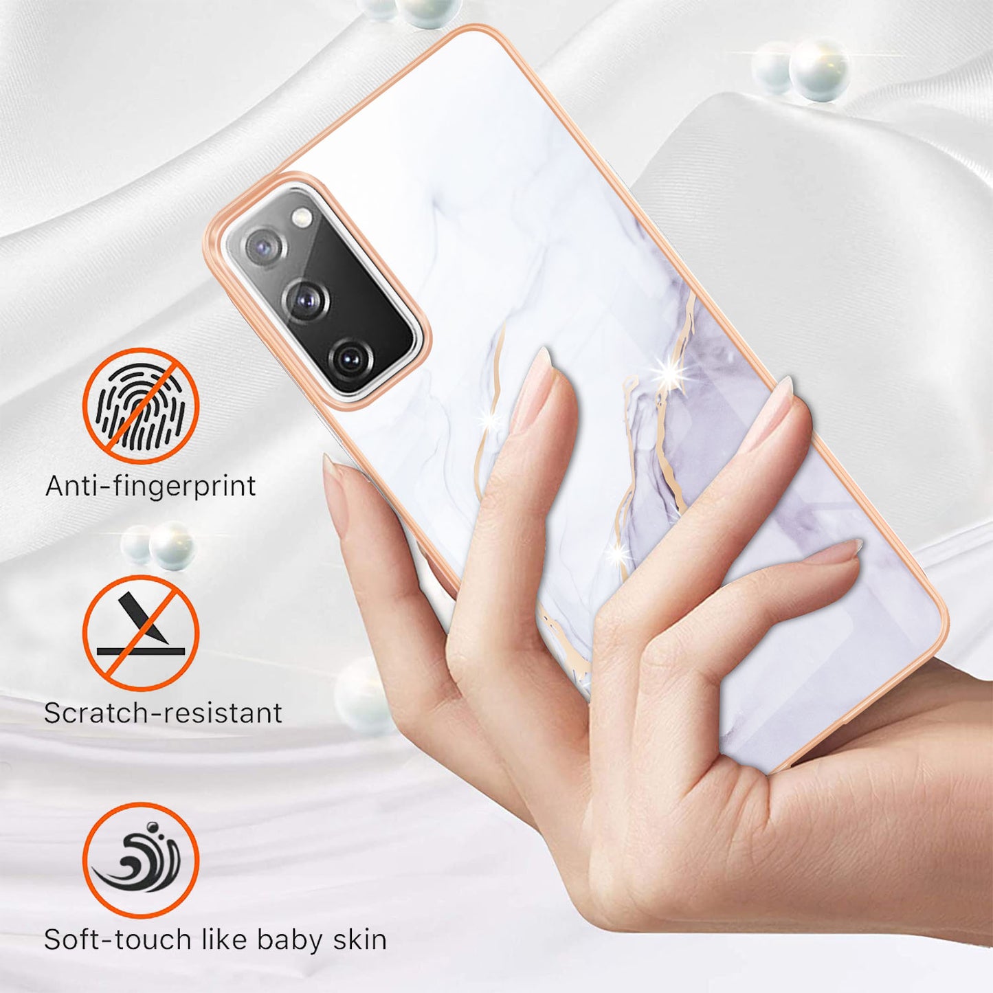 Marble Pattern Electroplated Edge Soft TPU Shockproof Anti-Scratch Protective IMD Case for Samsung Galaxy S20 FE 4G / 5G/S20 Lite/S20 FE 2022 - White 006