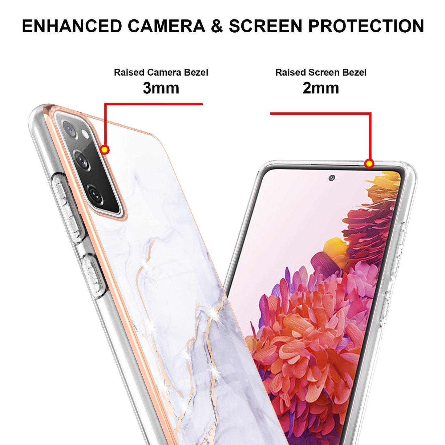 Marble Pattern Electroplated Edge Soft TPU Shockproof Anti-Scratch Protective IMD Case for Samsung Galaxy S20 FE 4G / 5G/S20 Lite/S20 FE 2022 - White 006