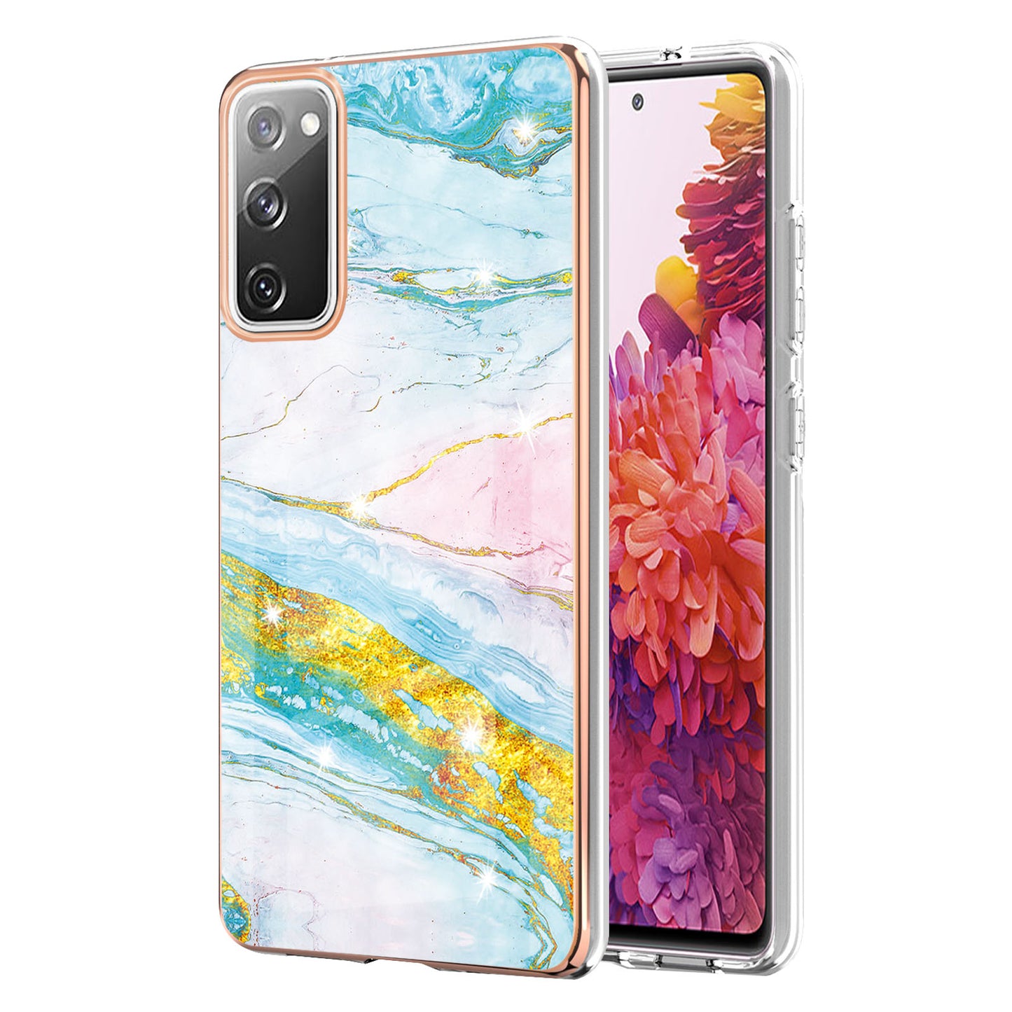 Marble Pattern Electroplated Edge Soft TPU Shockproof Anti-Scratch Protective IMD Case for Samsung Galaxy S20 FE 4G / 5G/S20 Lite/S20 FE 2022 - Green 004