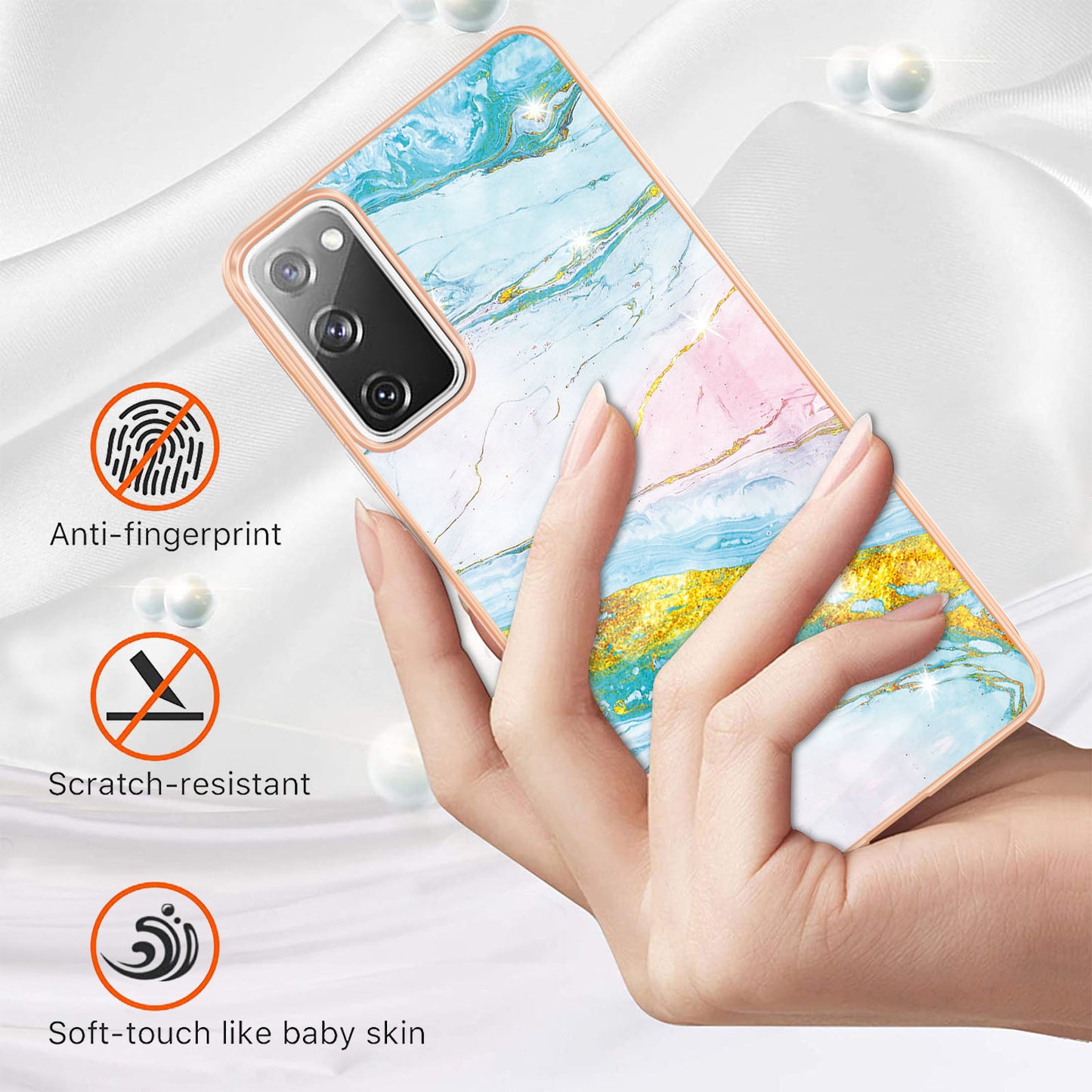 Marble Pattern Electroplated Edge Soft TPU Shockproof Anti-Scratch Protective IMD Case for Samsung Galaxy S20 FE 4G / 5G/S20 Lite/S20 FE 2022 - Green 004