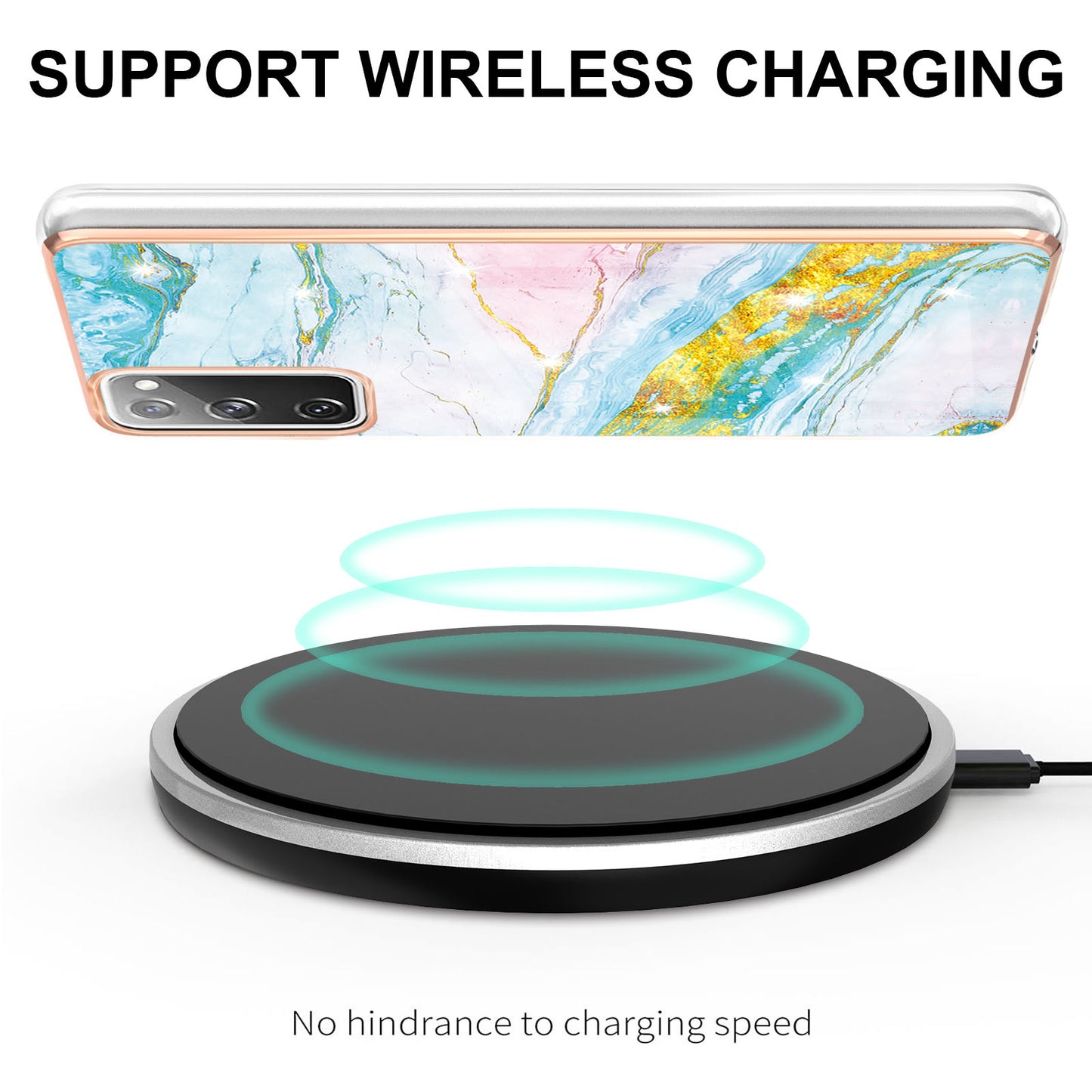 Marble Pattern Electroplated Edge Soft TPU Shockproof Anti-Scratch Protective IMD Case for Samsung Galaxy S20 FE 4G / 5G/S20 Lite/S20 FE 2022 - Green 004