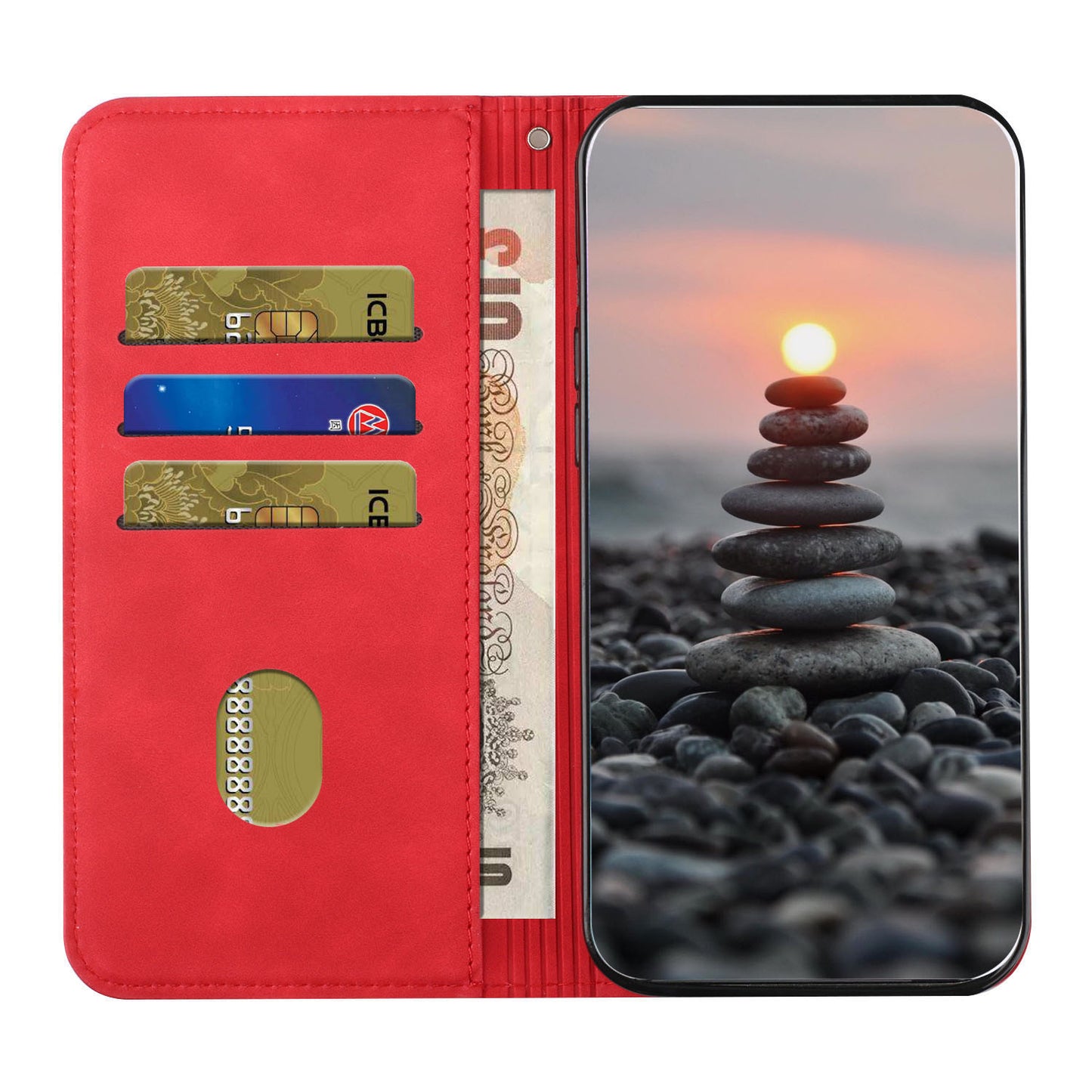 Business Style Strong Magnetic Auto Closing S-shaped Texture Skin-touch PU Leather Phone Case Wallet Cover for Samsung Galaxy S20 Ultra - Red