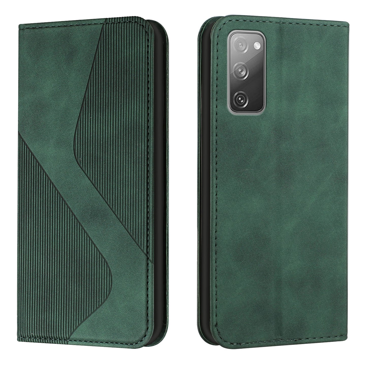 Auto-absorbed Magnetic Closure S-shaped Texture Leather Flip Wallet Stand Case for Samsung Galaxy S20 FE/S20 FE 5G/S20 Lite/S20 FE 2022 - Green