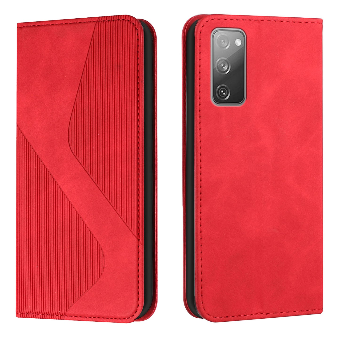 Auto-absorbed Magnetic Closure S-shaped Texture Leather Flip Wallet Stand Case for Samsung Galaxy S20 FE/S20 FE 5G/S20 Lite/S20 FE 2022 - Red