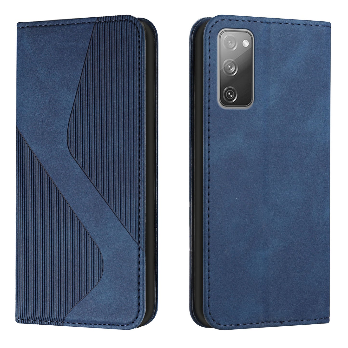 Auto-absorbed Magnetic Closure S-shaped Texture Leather Flip Wallet Stand Case for Samsung Galaxy S20 FE/S20 FE 5G/S20 Lite/S20 FE 2022 - Blue