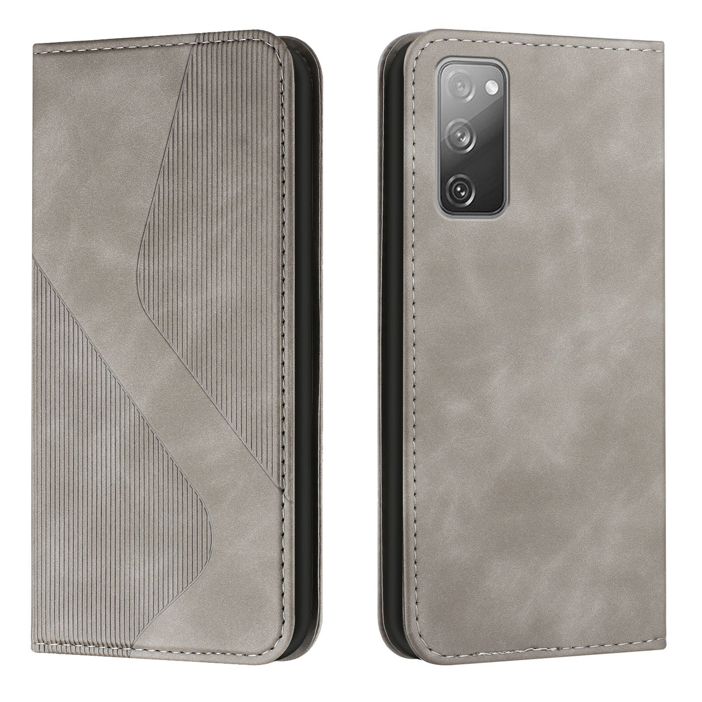 Auto-absorbed Magnetic Closure S-shaped Texture Leather Flip Wallet Stand Case for Samsung Galaxy S20 FE/S20 FE 5G/S20 Lite/S20 FE 2022 - Grey