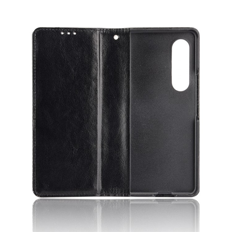 For Samsung Galaxy Z Fold3 5G Retro Textured Surface Pen Slot Shockproof Leather Phone Cover - Black