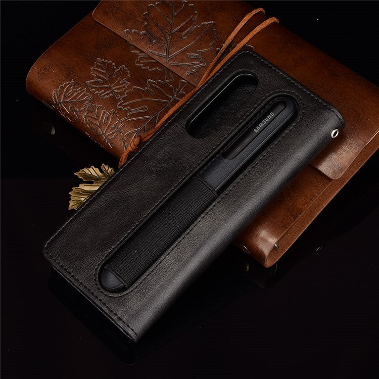For Samsung Galaxy Z Fold3 5G Retro Textured Surface Pen Slot Shockproof Leather Phone Cover - Black