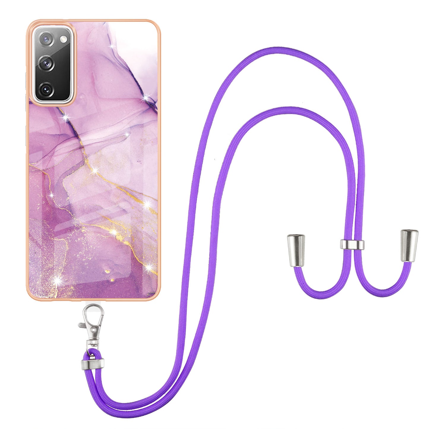 Marble Pattern IMD Soft Electroplated TPU Anti-Scratch Shockproof Case with Lanyard for Samsung Galaxy S20 FE/S20 FE 5G/S20 Lite/S20 FE 2022 - Purple 001