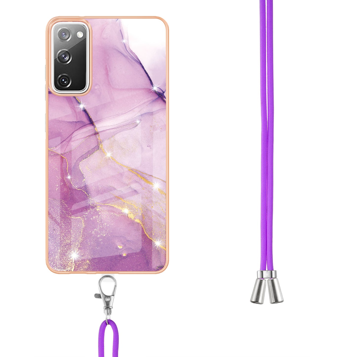 Marble Pattern IMD Soft Electroplated TPU Anti-Scratch Shockproof Case with Lanyard for Samsung Galaxy S20 FE/S20 FE 5G/S20 Lite/S20 FE 2022 - Purple 001